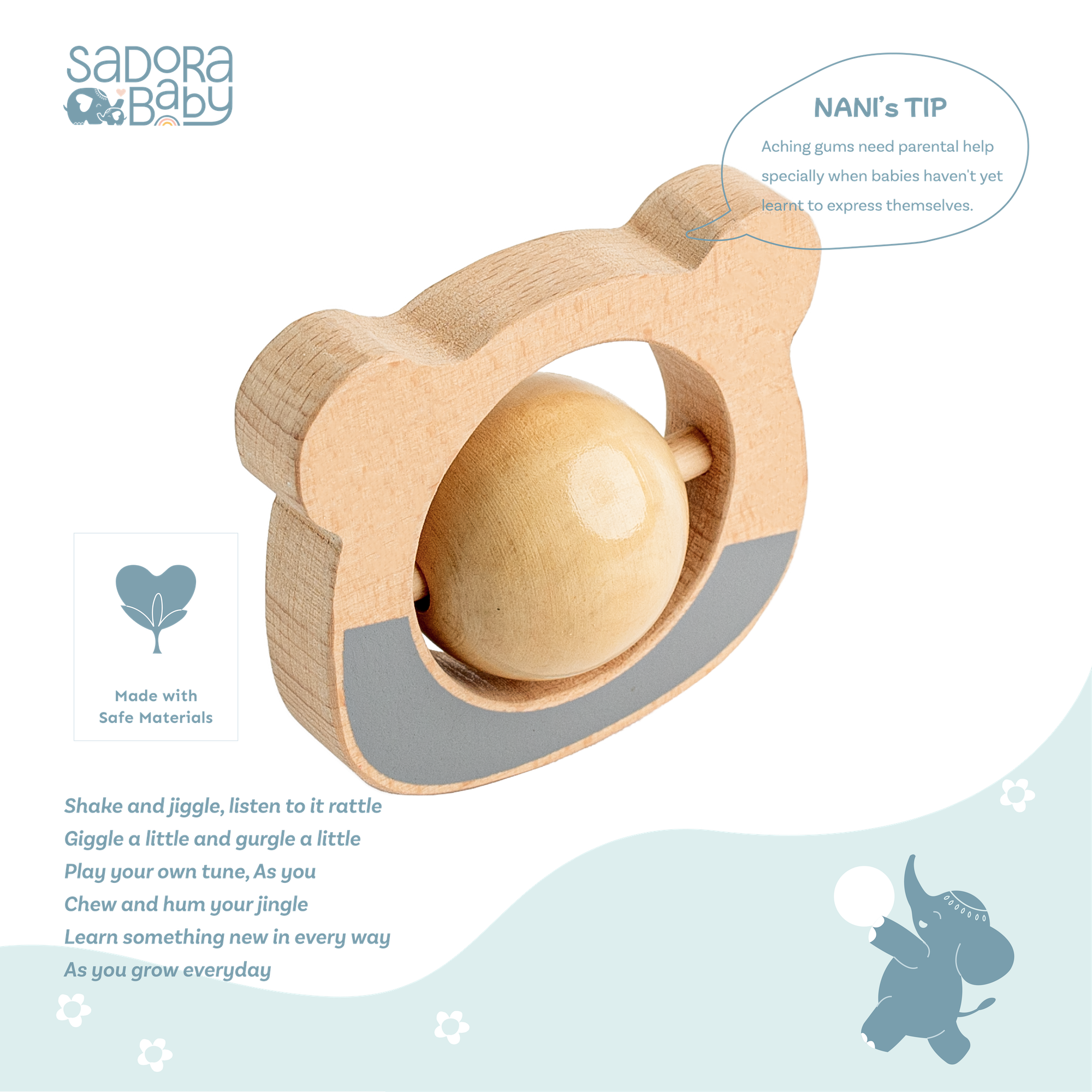 Baby Bear Roller Rattle and Teether