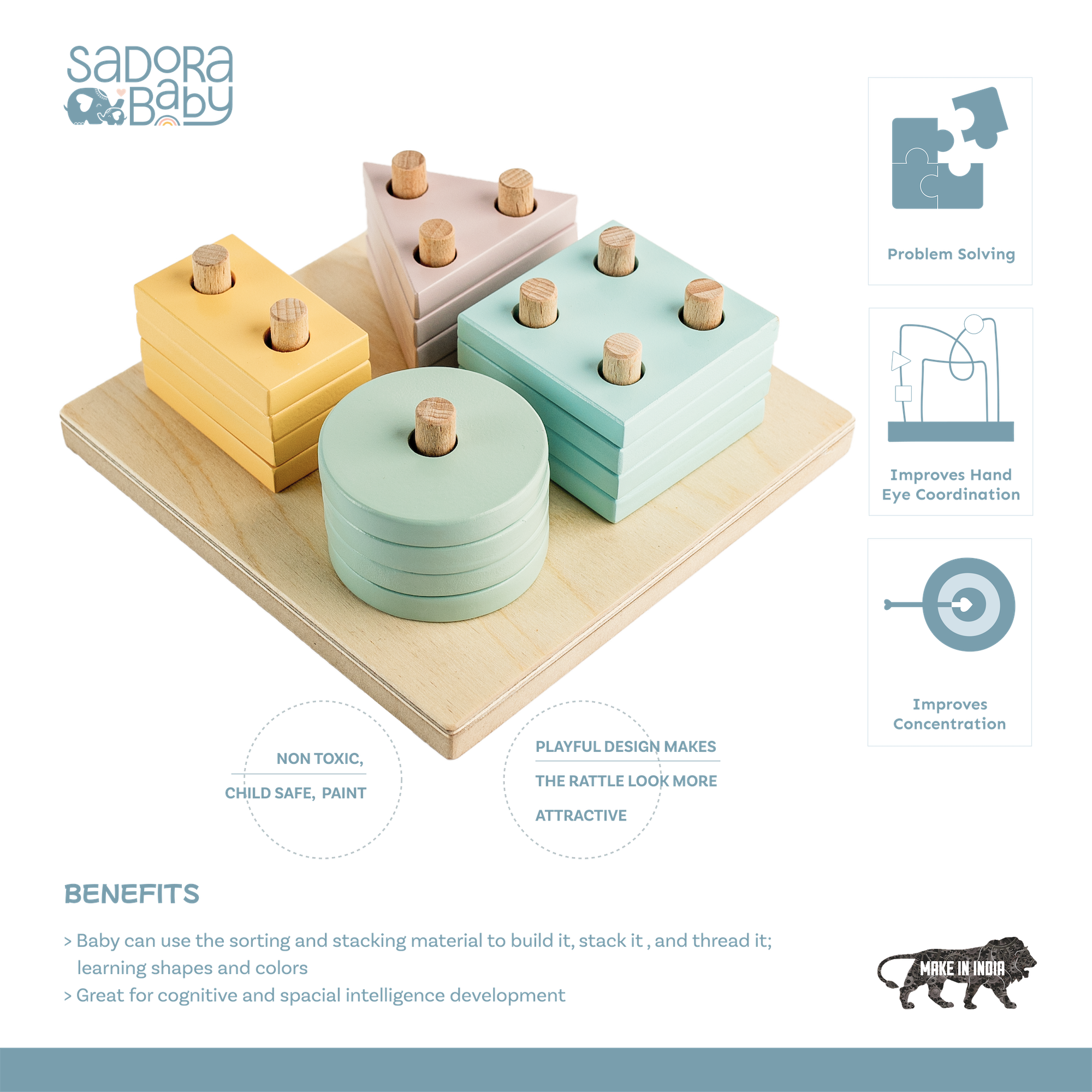 Wooden Sorting & Stacking Blocks