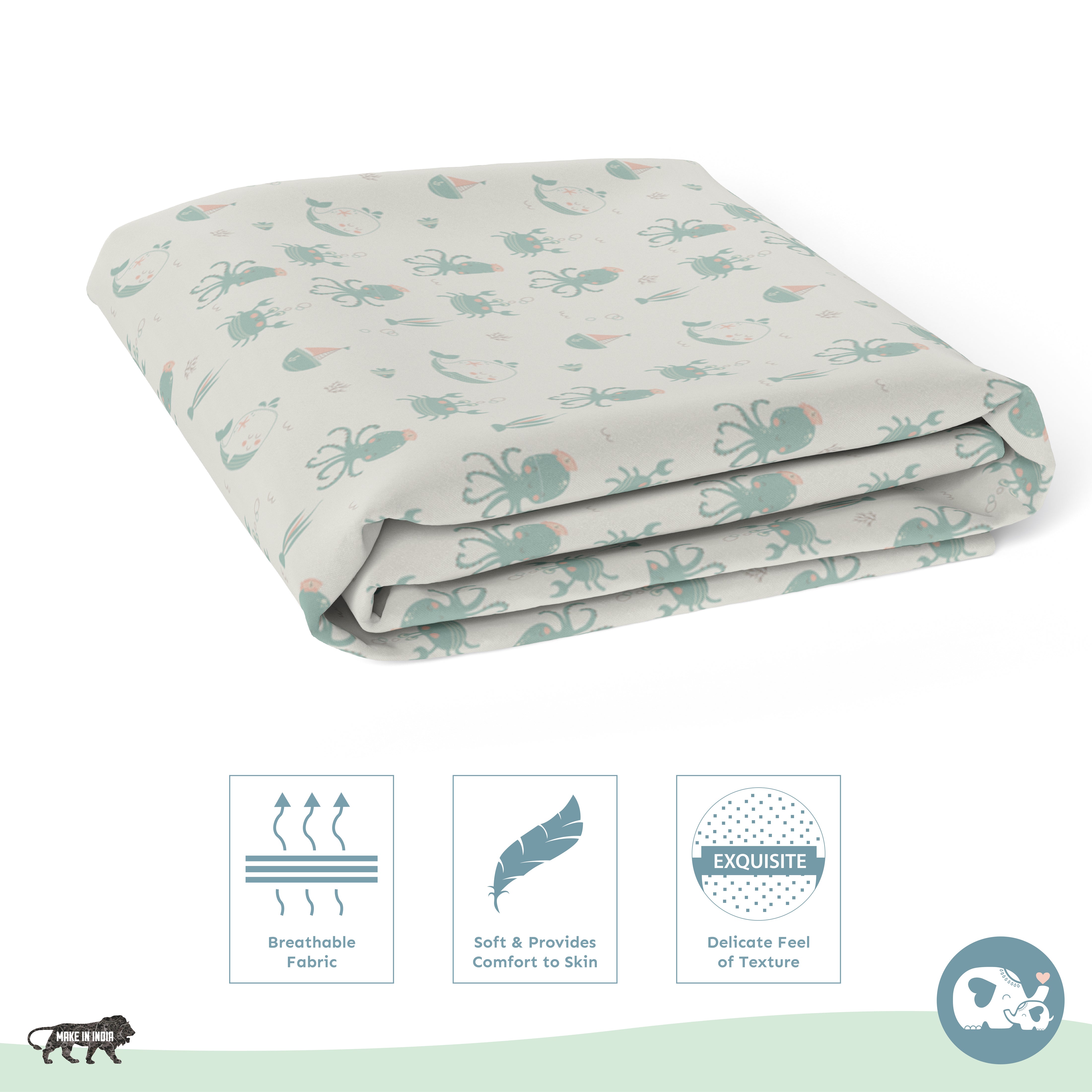 Baby Cot Fitted Sheets / 140 x 80 / Mint Undersea