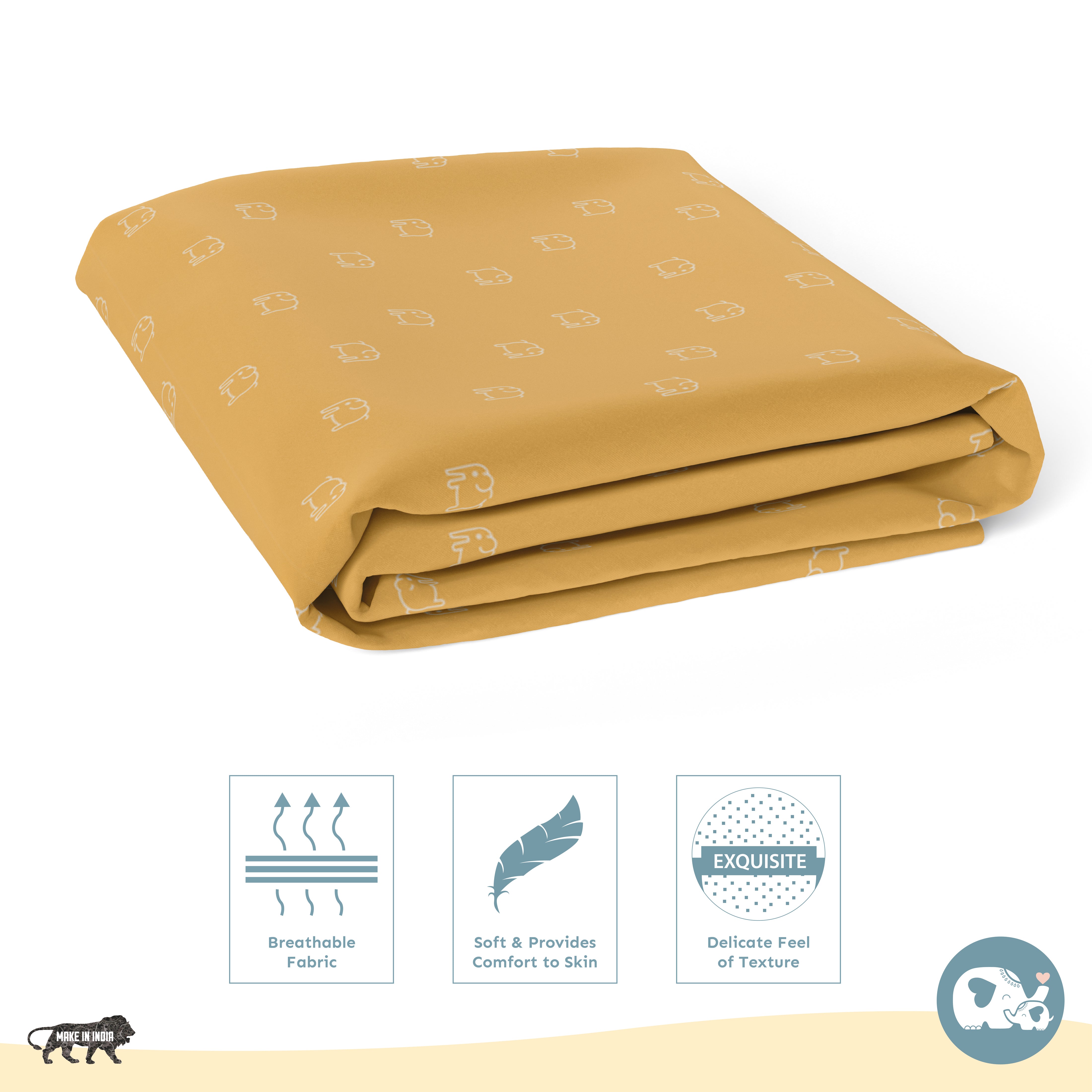 Baby Cot Fitted Sheets / 140 x 80 / Mustard Elephant