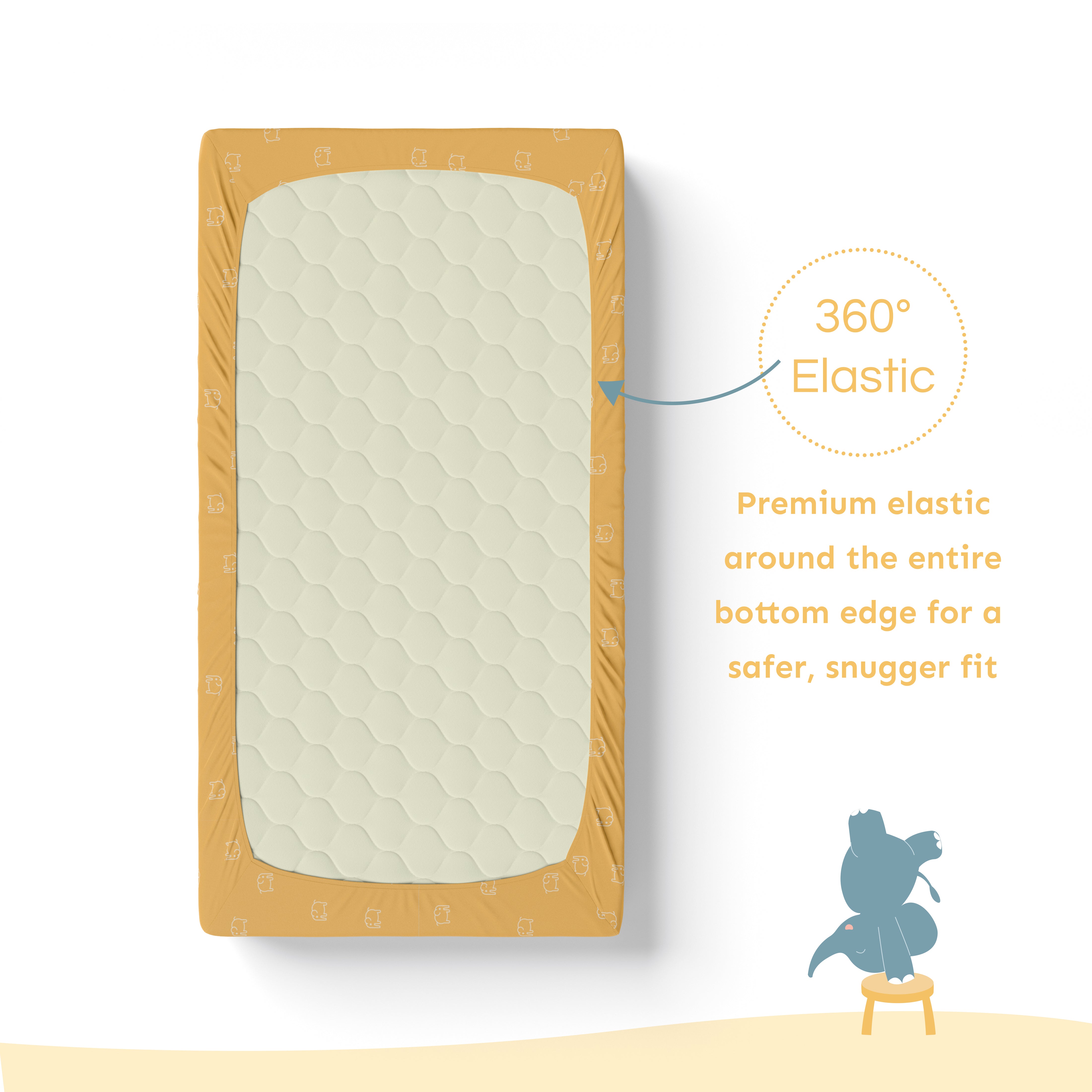 Baby Cot Fitted Sheets / 140 x 80 / Mustard Elephant