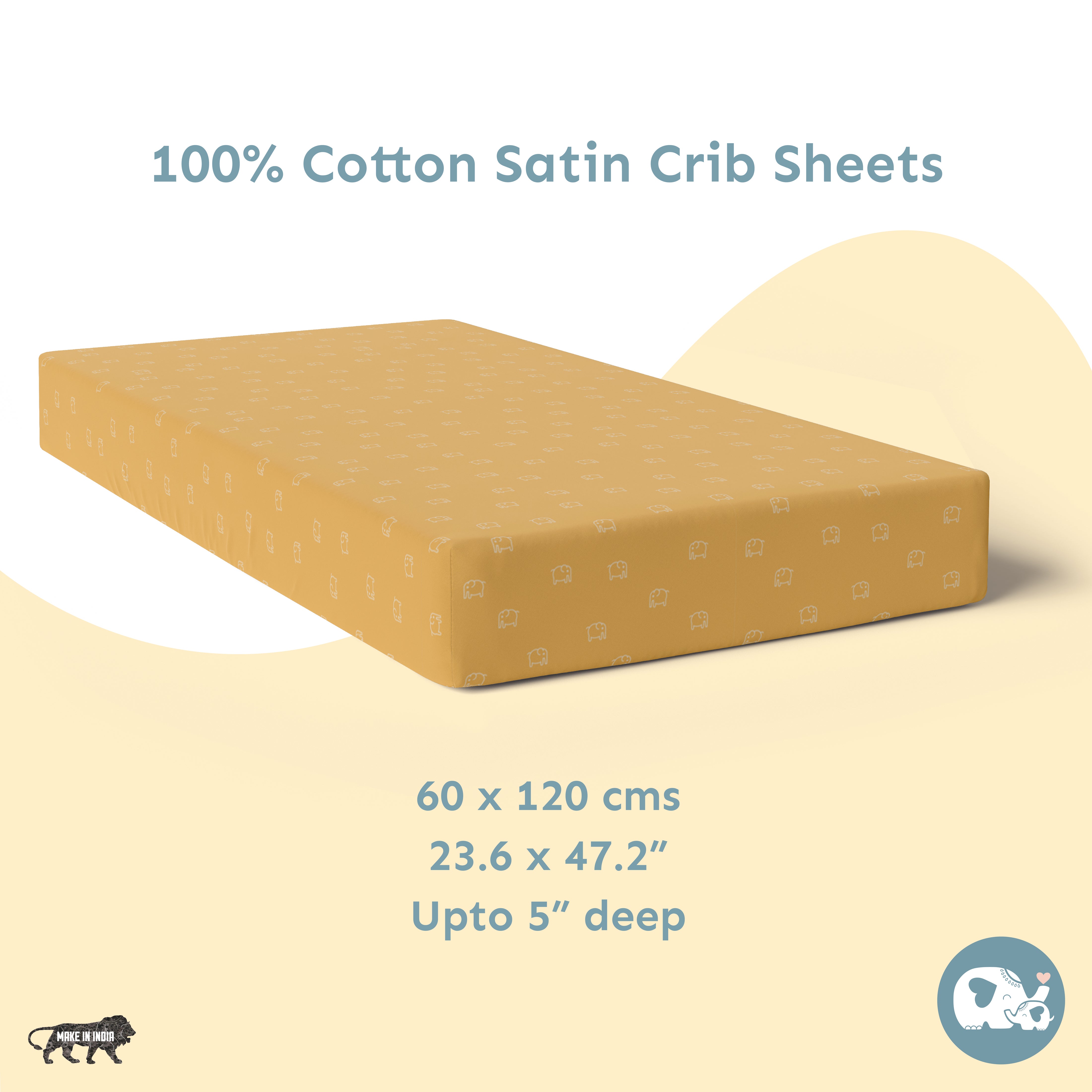 Baby Cot Fitted Sheets / 140 x 80 / Mustard Elephant