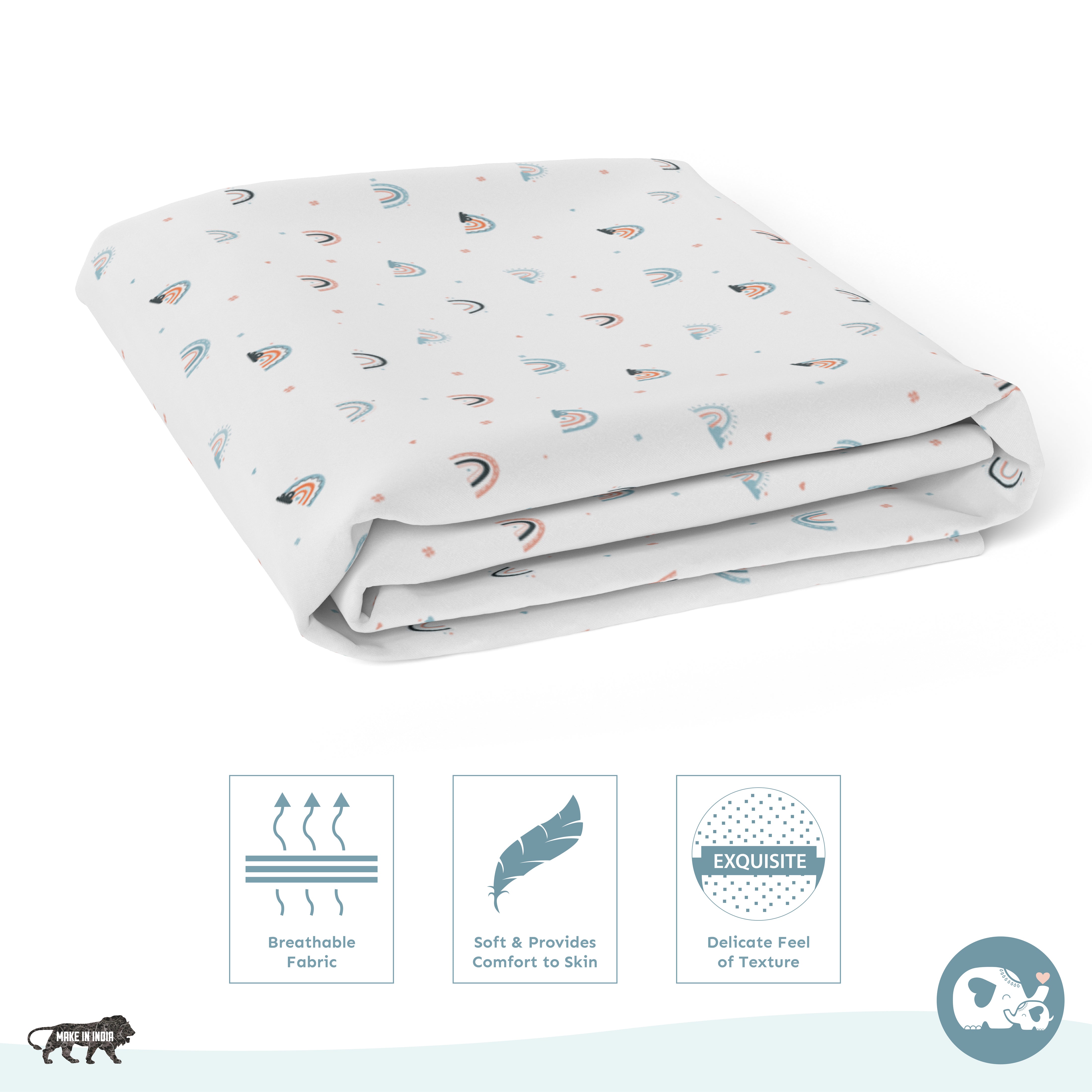 Baby Cot Fitted Sheets / 140 x 80 / Denim Rainbow