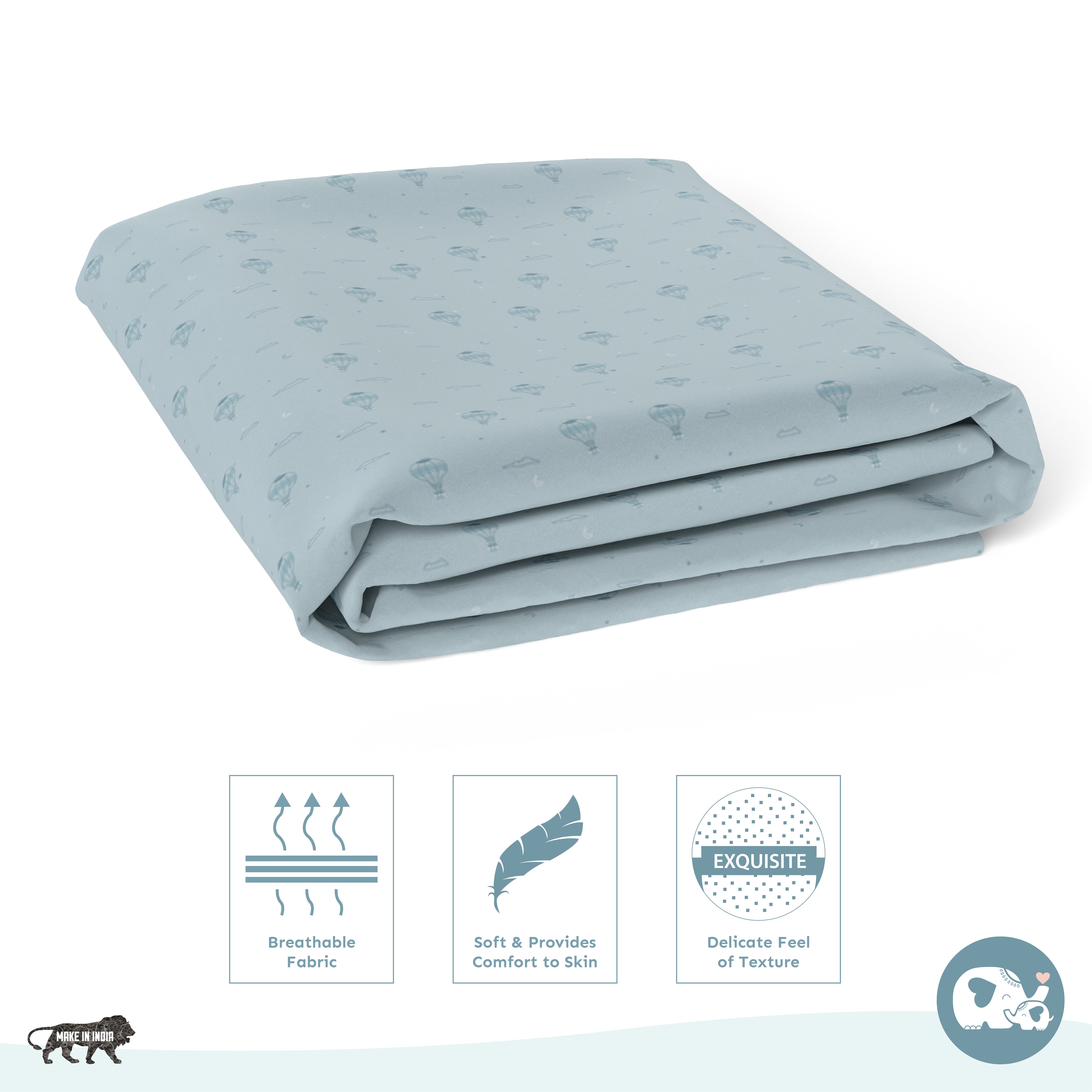 Baby Cot Fitted Sheets / 140 x 80 / Denim Hot Air Balloon