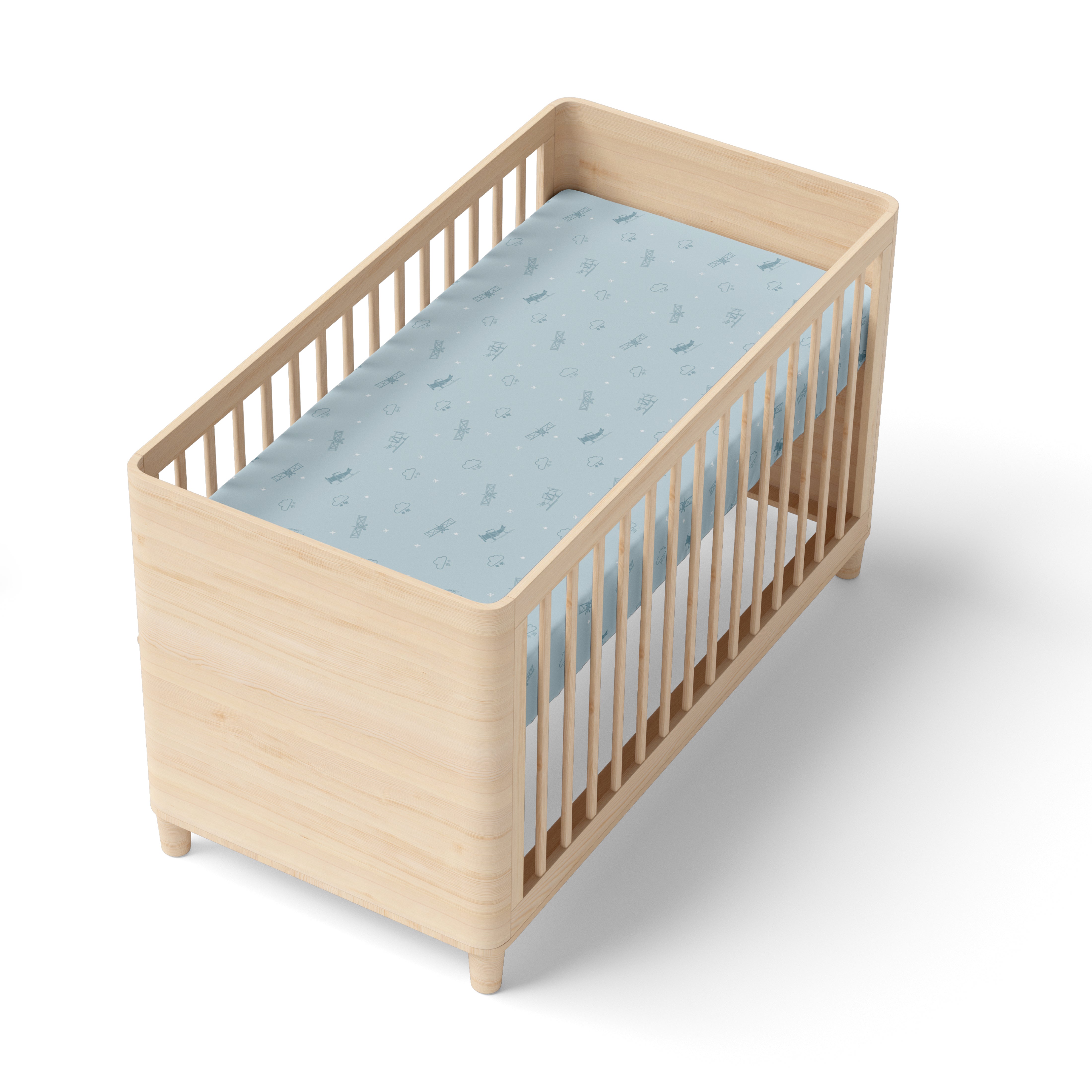 Baby Cot Fitted Sheets / 140 x 80 / Denim Aeroplane