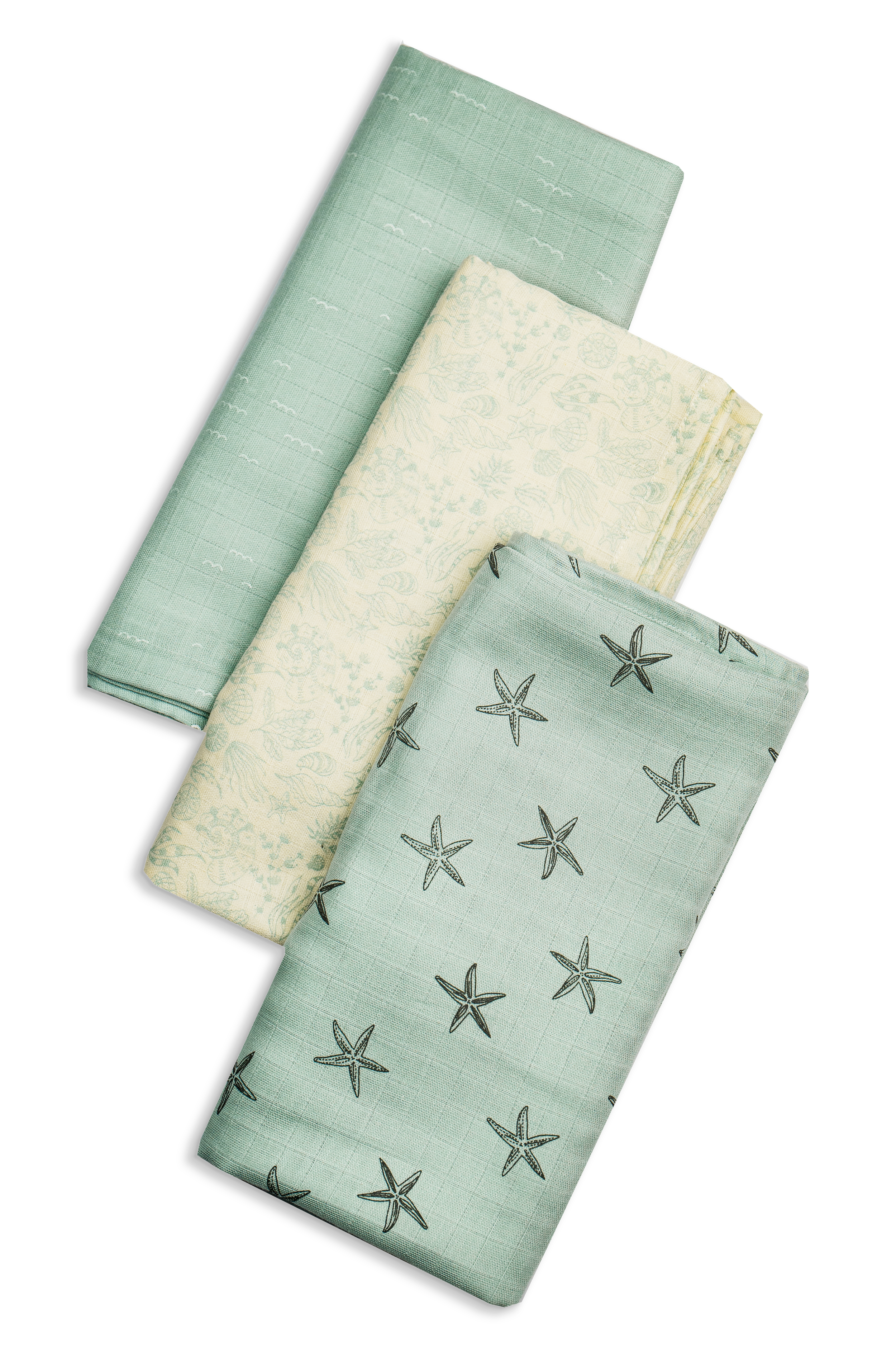Muslin Swaddles 110 x 110 Mint / Starfish / Shells