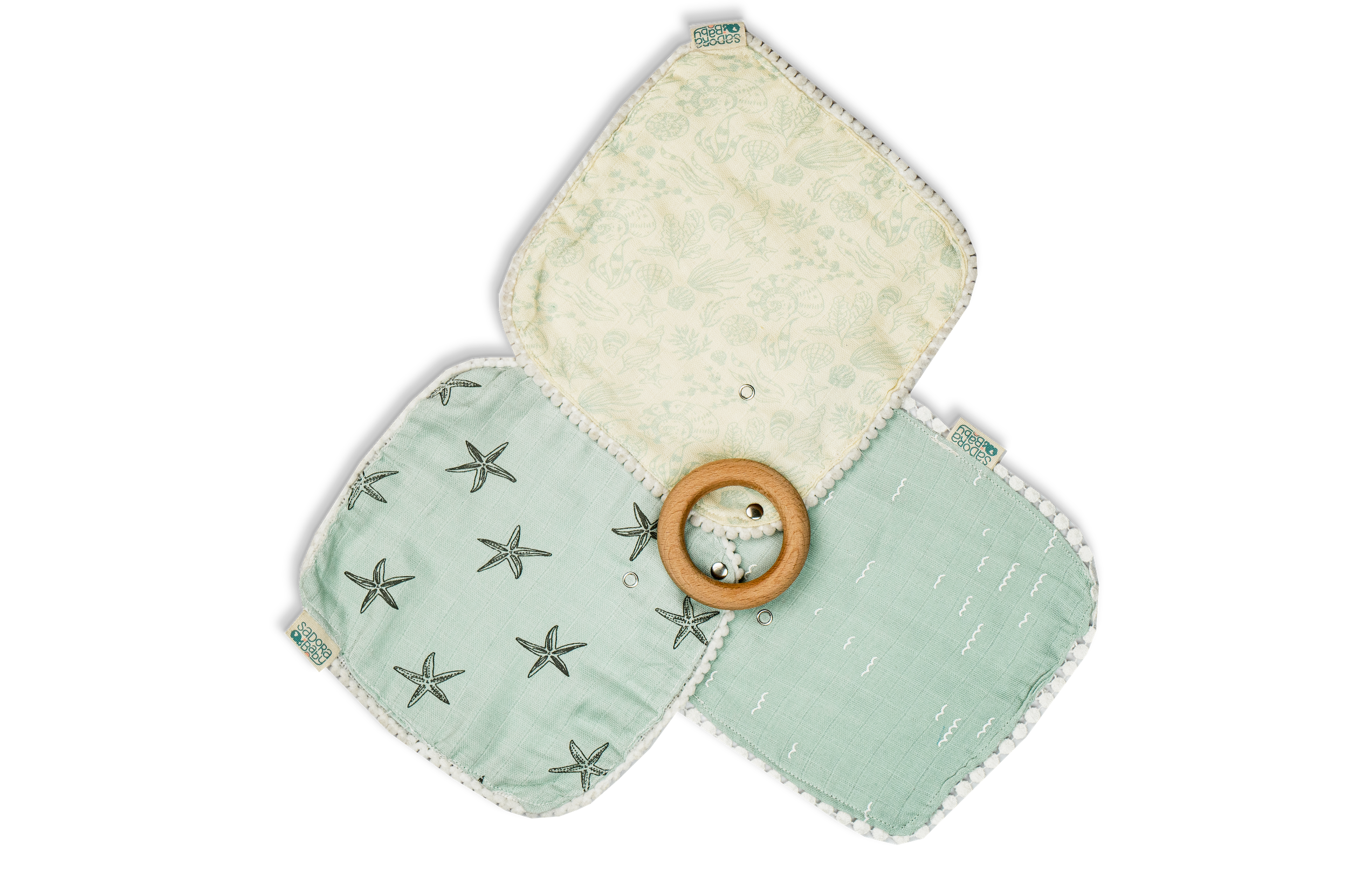 Pacifier Cloth With Wooden Ring / Starfish / Waves / Shell