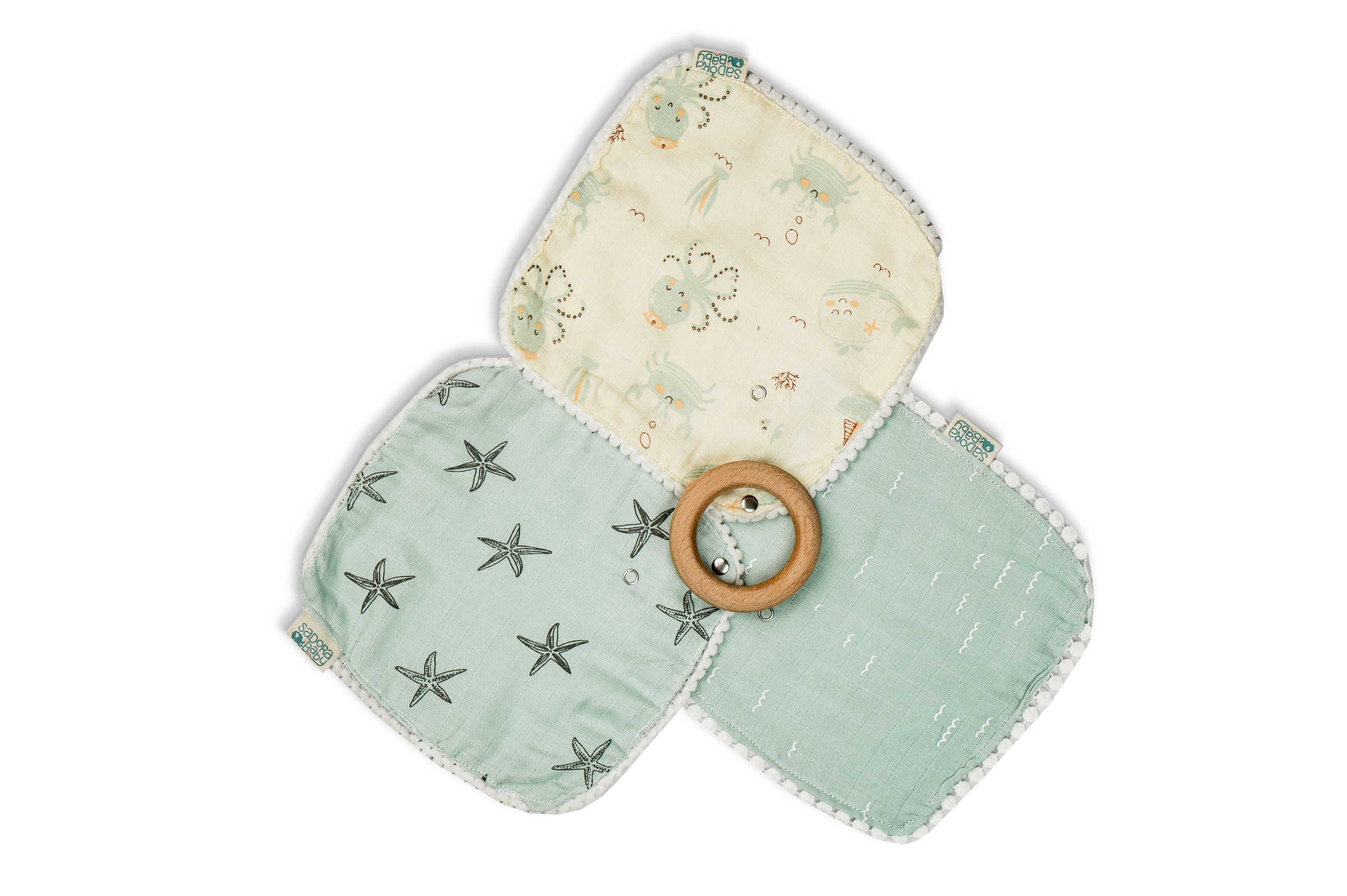 Pacifier Cloth With Wooden Ring / Starfish / Waves / Undersea