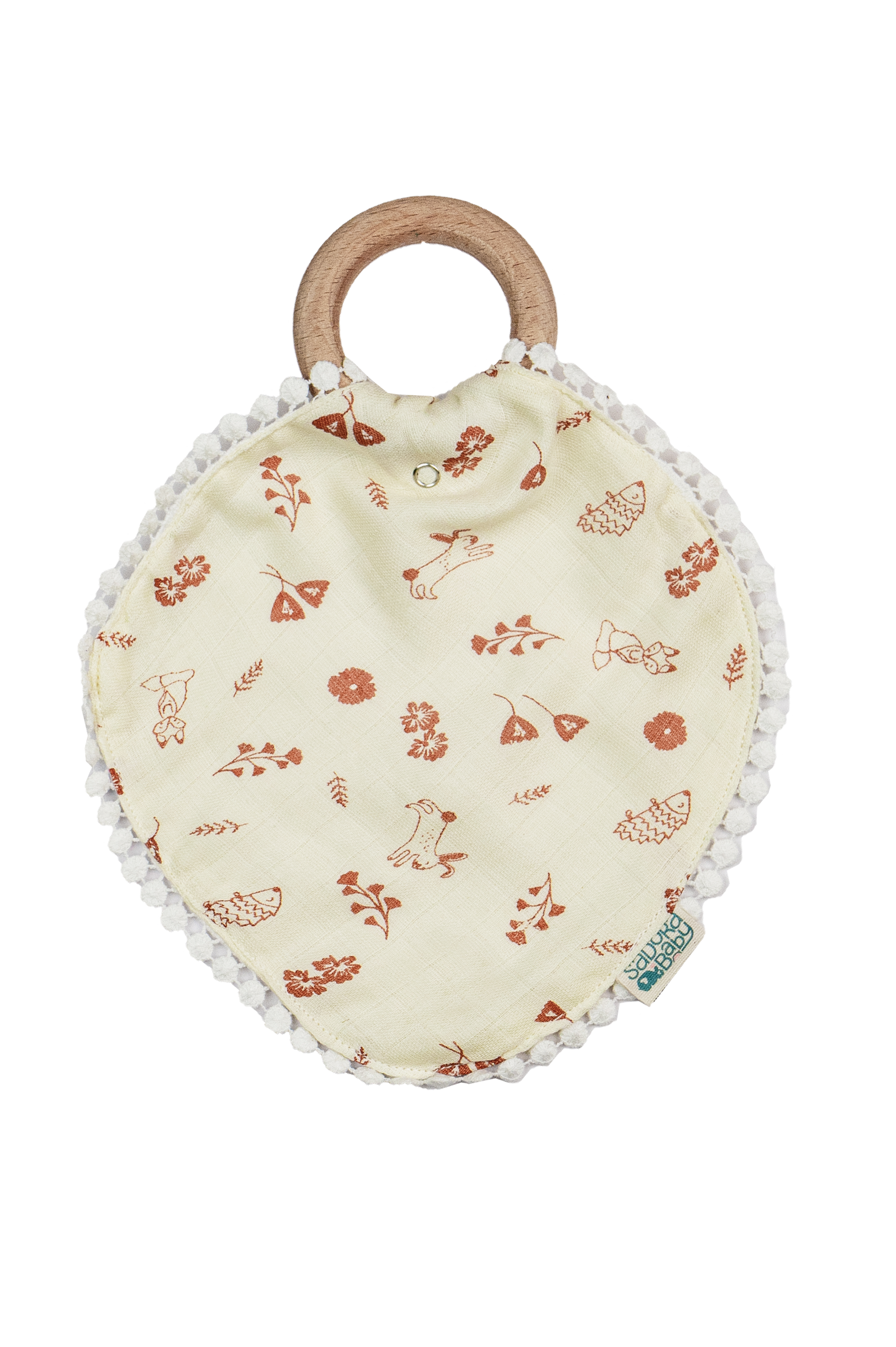 Pacifier Cloth With Wooden Ring / Floral / Daisy / Hedgehog