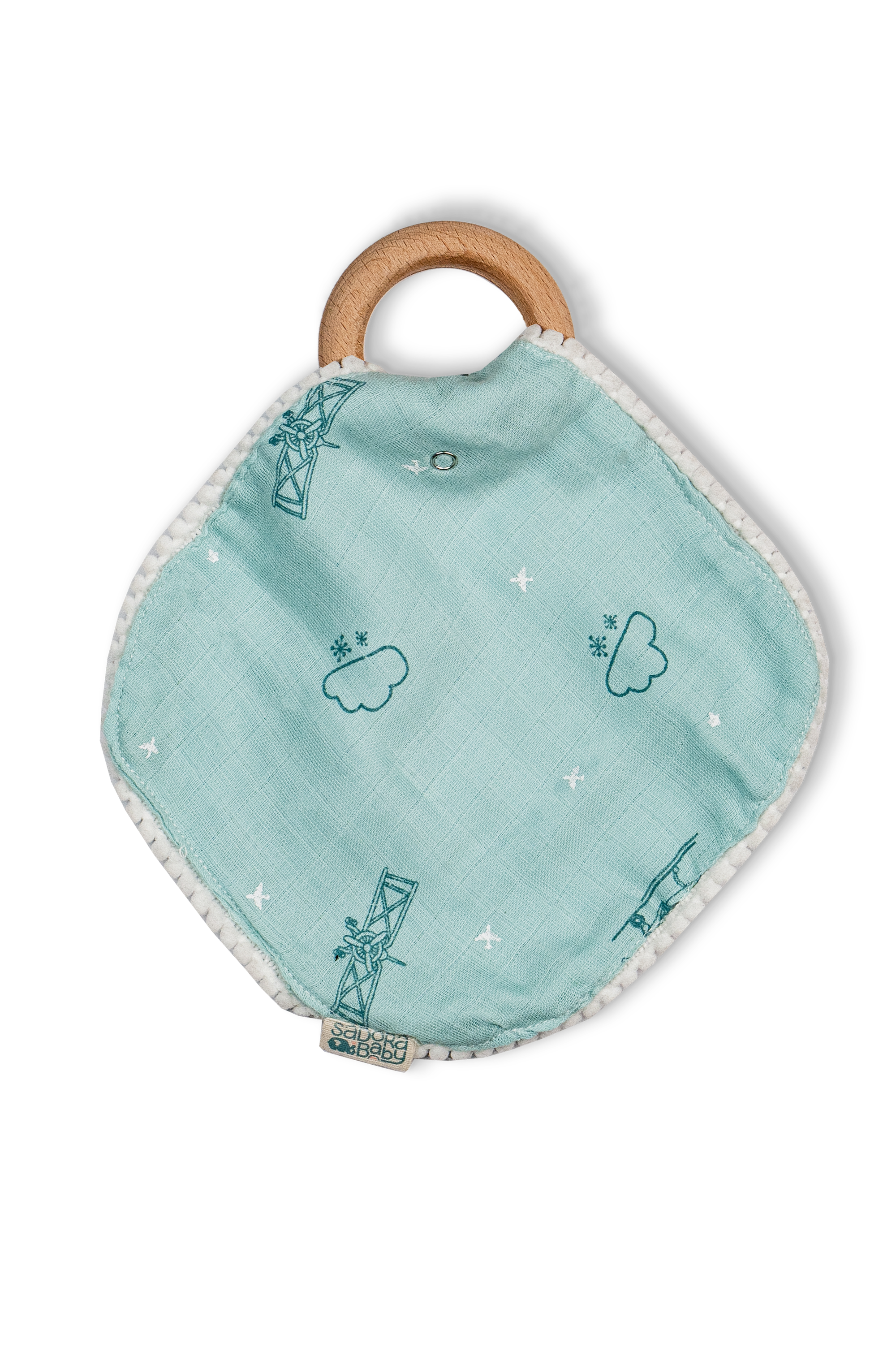 Pacifier Cloth With Wooden Ring / Aeroplane / Hot Air Balloon / Sun
