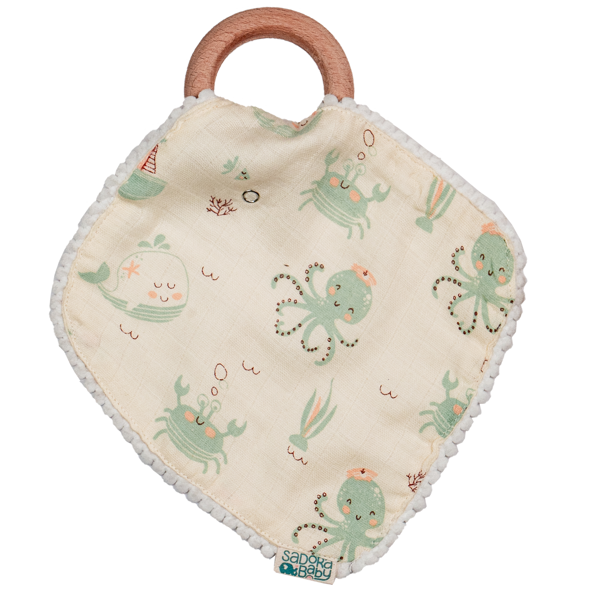 Pacifier Cloth With Wooden Ring / Starfish / Waves / Undersea