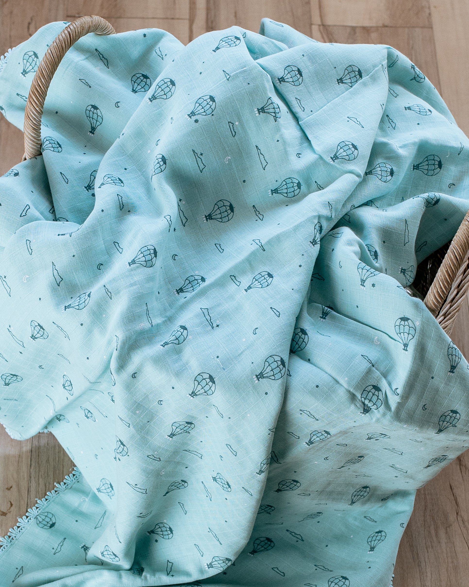 Three Layered Muslin Blanket / Denim Hot Air Balloon