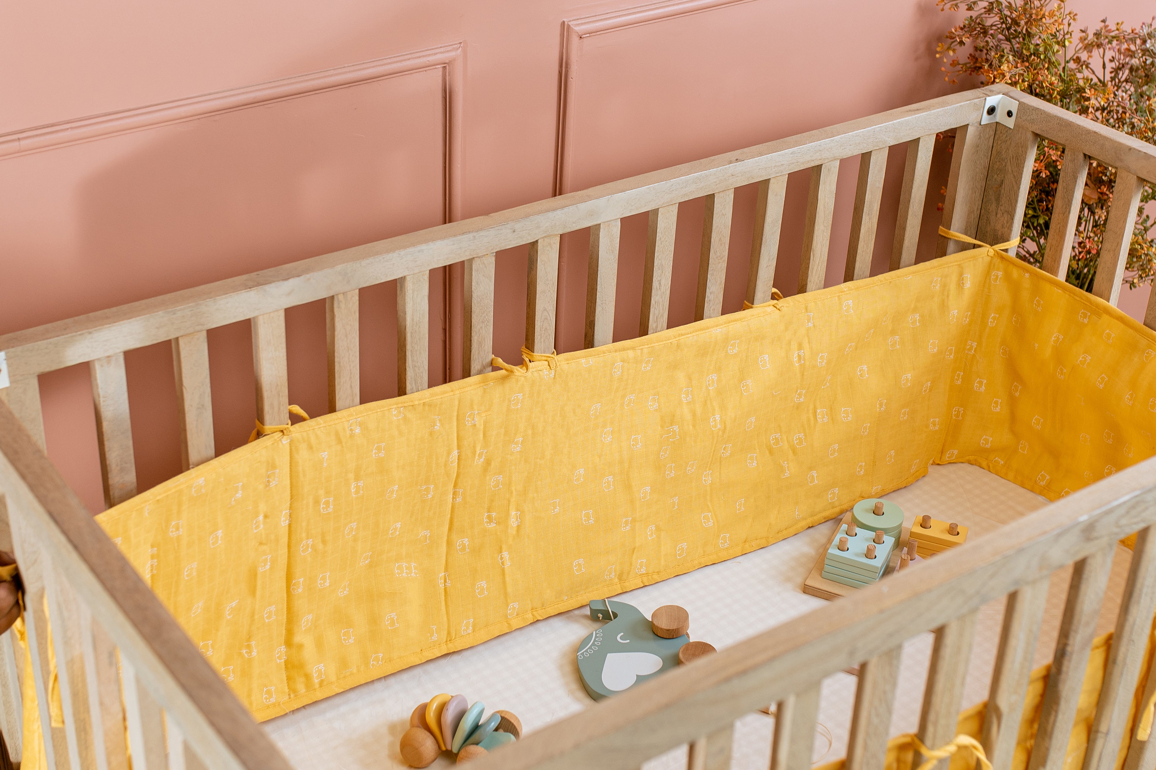 Cot Bumper / Mustard Elephant