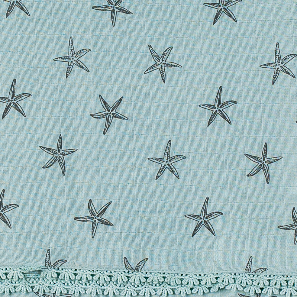 Three Layered Muslin Blanket / Mint Starfish