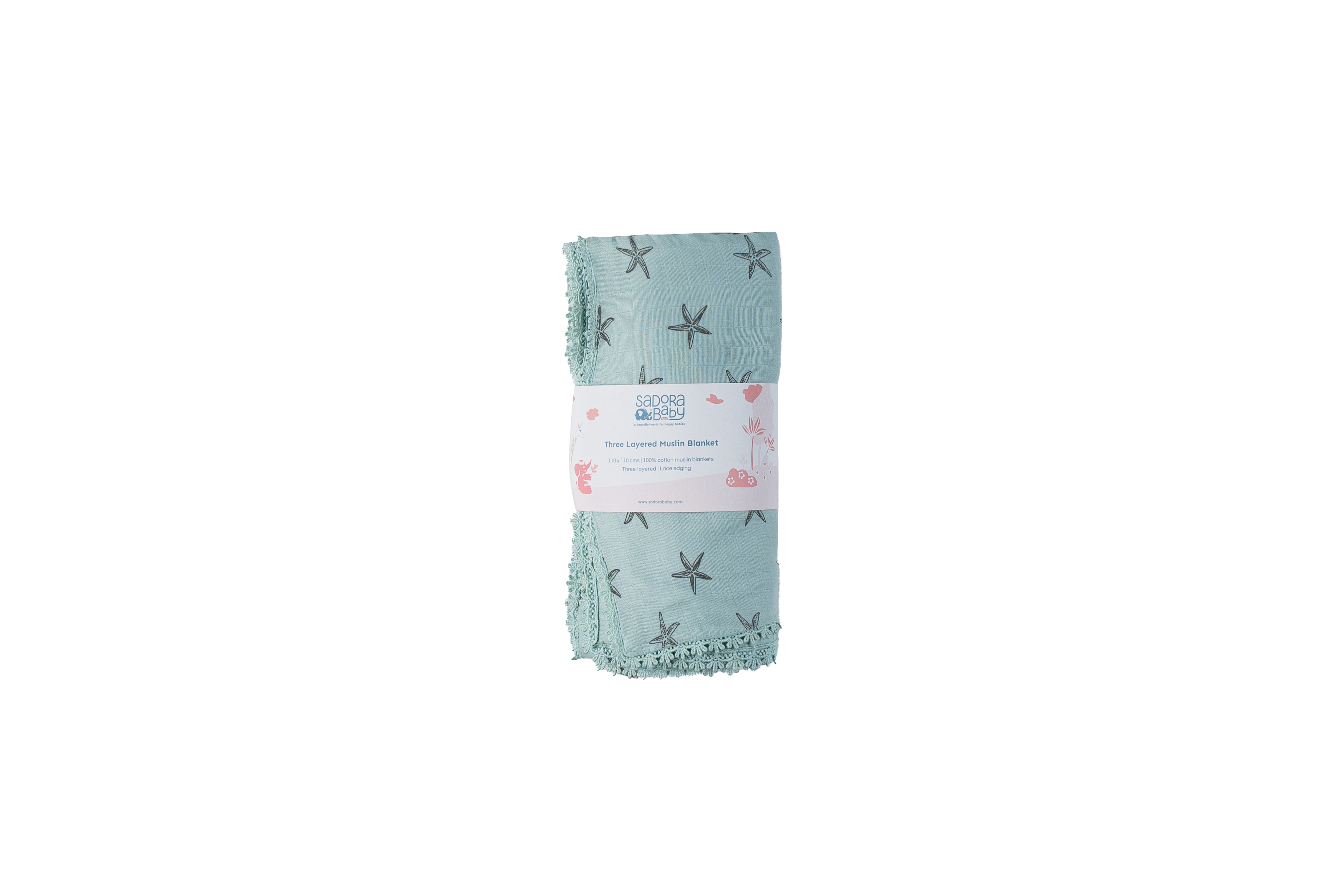 Three Layered Muslin Blanket / Mint Starfish
