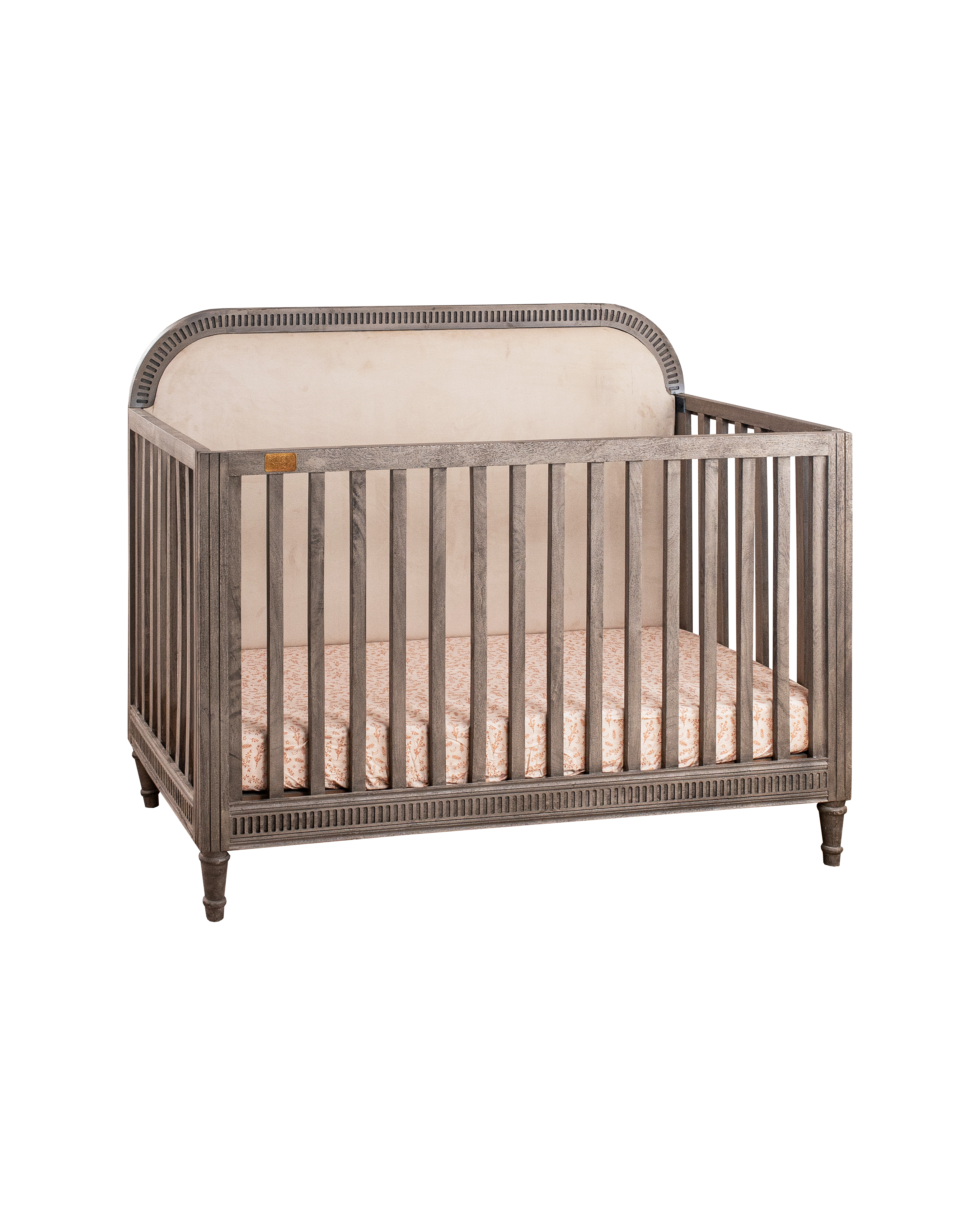 Wooden Cot With Headboard - Ash Grey