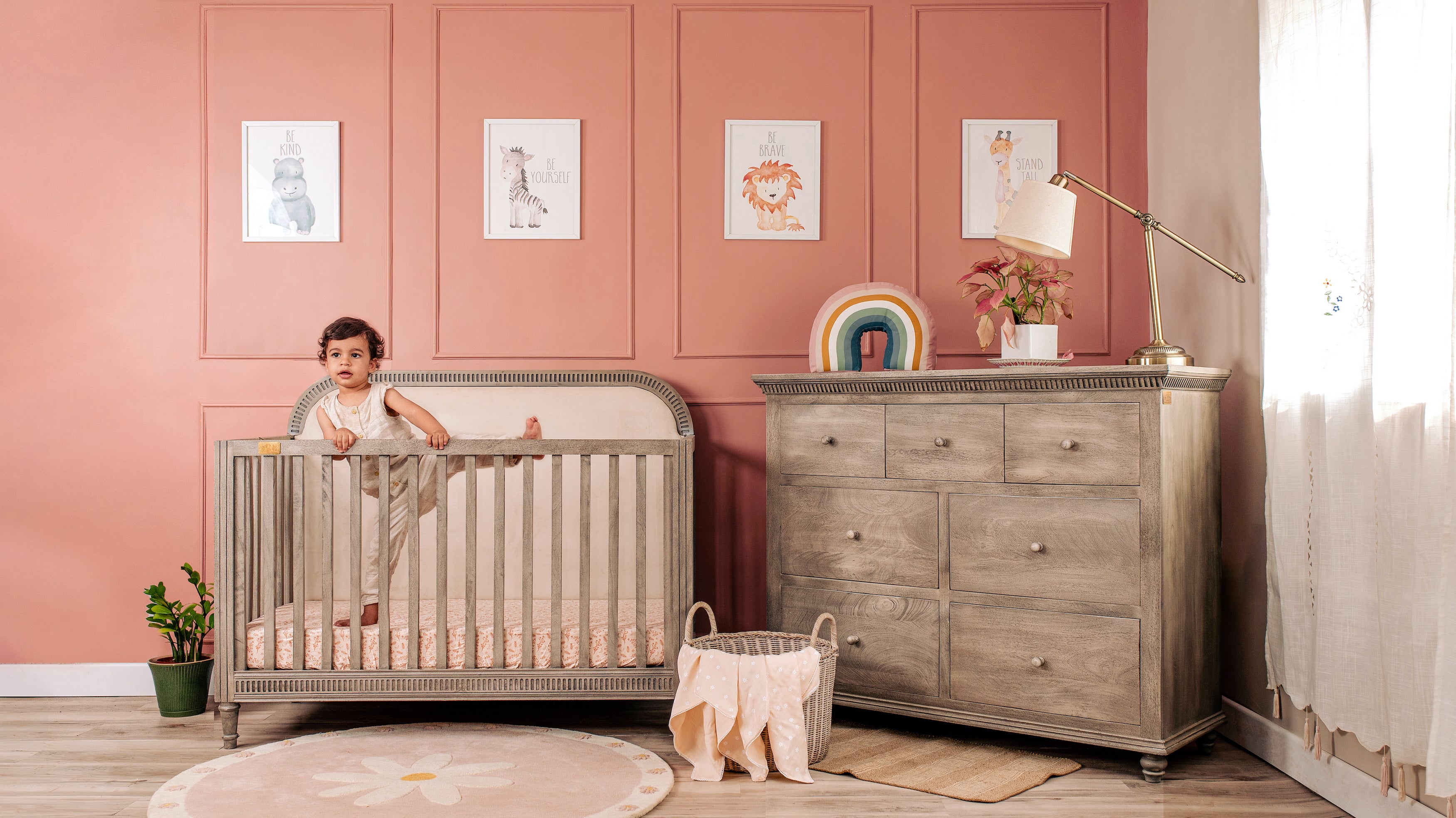 Wooden Cot With Headboard - Ash Grey