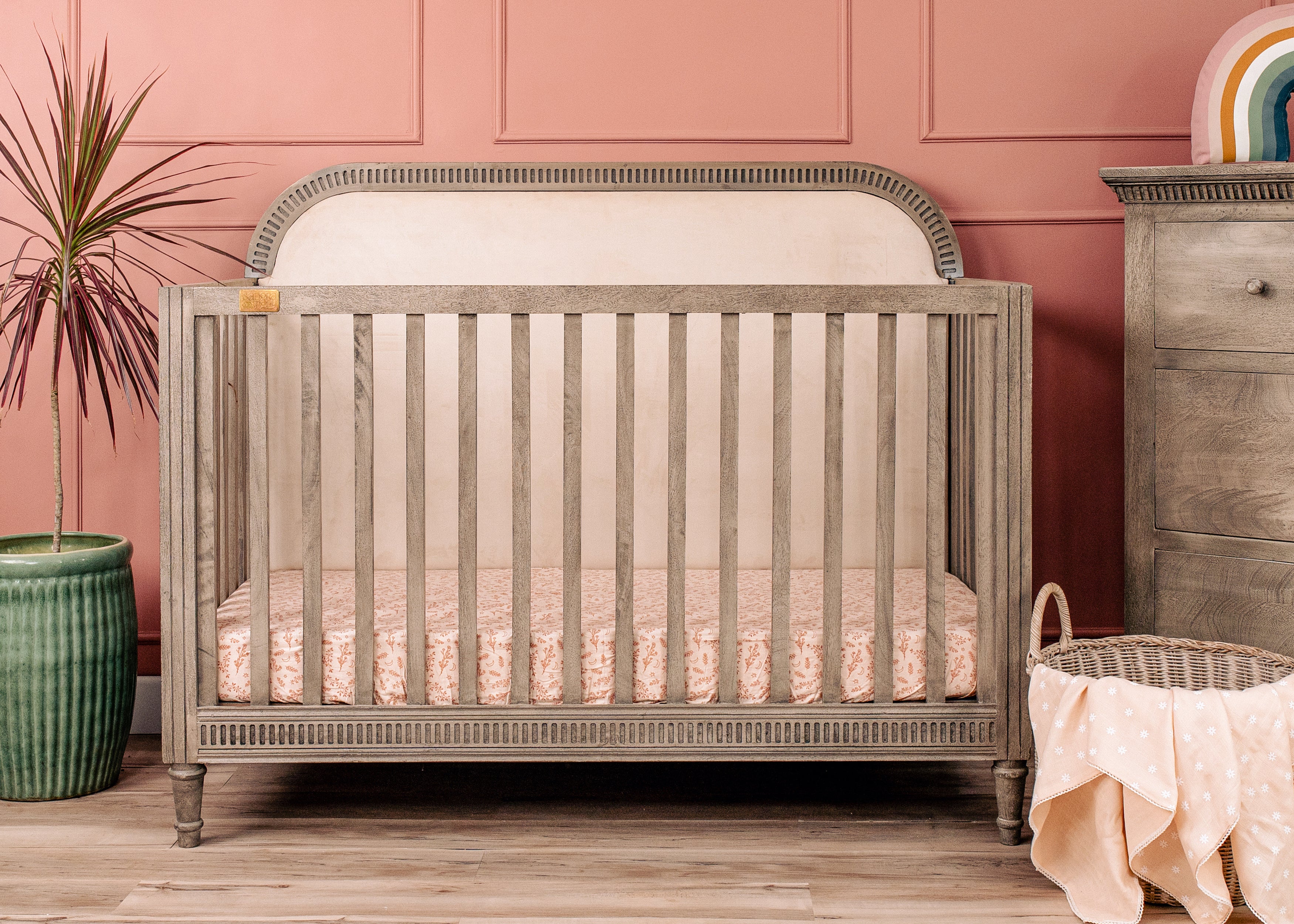 Wooden Cot With Headboard - Ash Grey