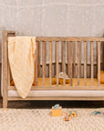 Wooden Cot With Velvet Upholstery - Oat Finish