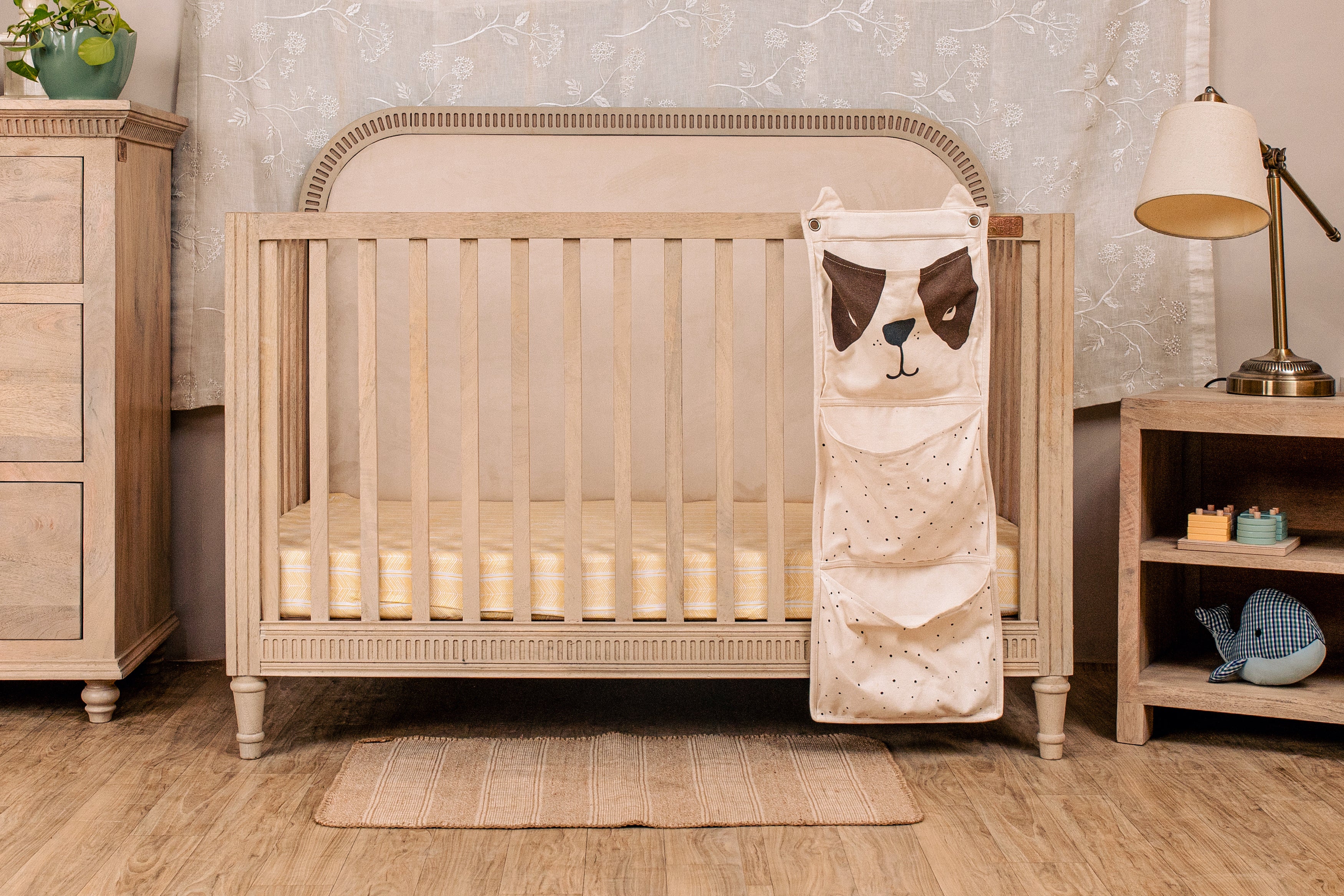 Wooden Cot With Headboard - Oat Finish