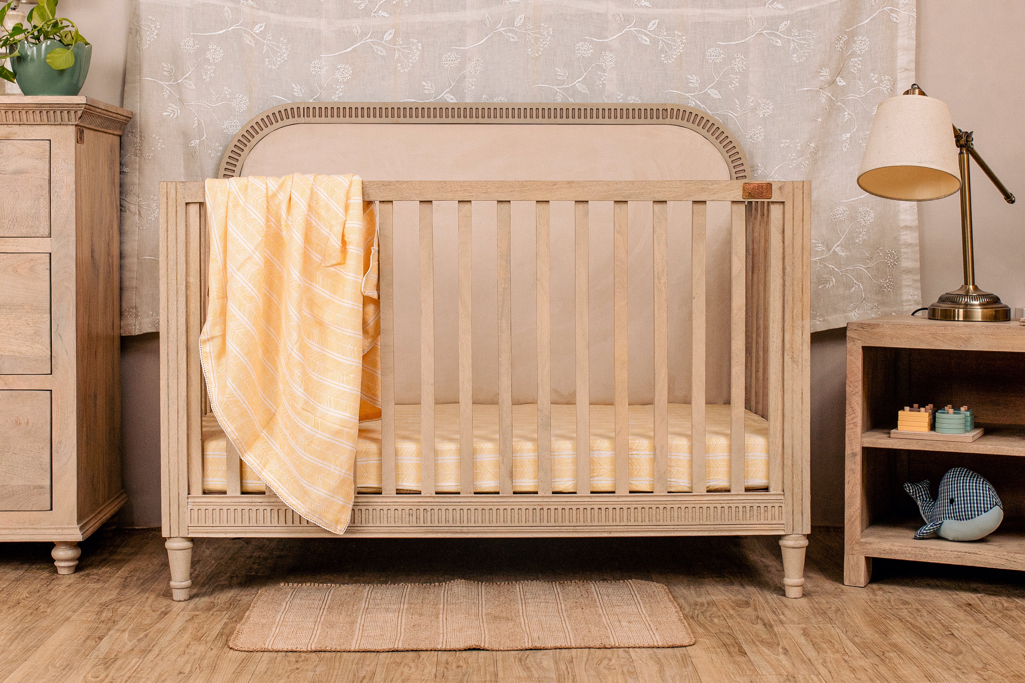 Wooden Cot With Headboard - Oat Finish