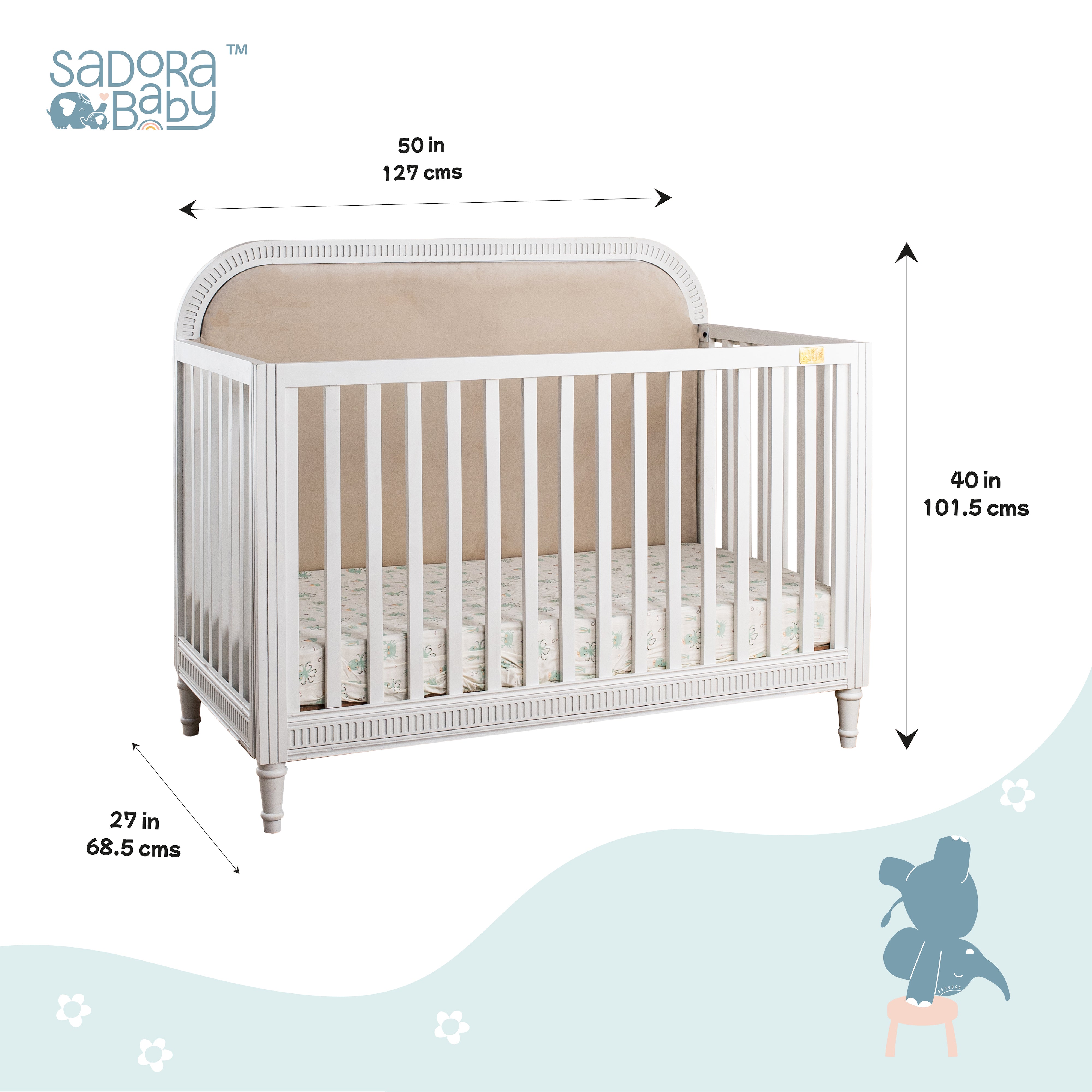 Wooden Cot With Headboard - White Duco