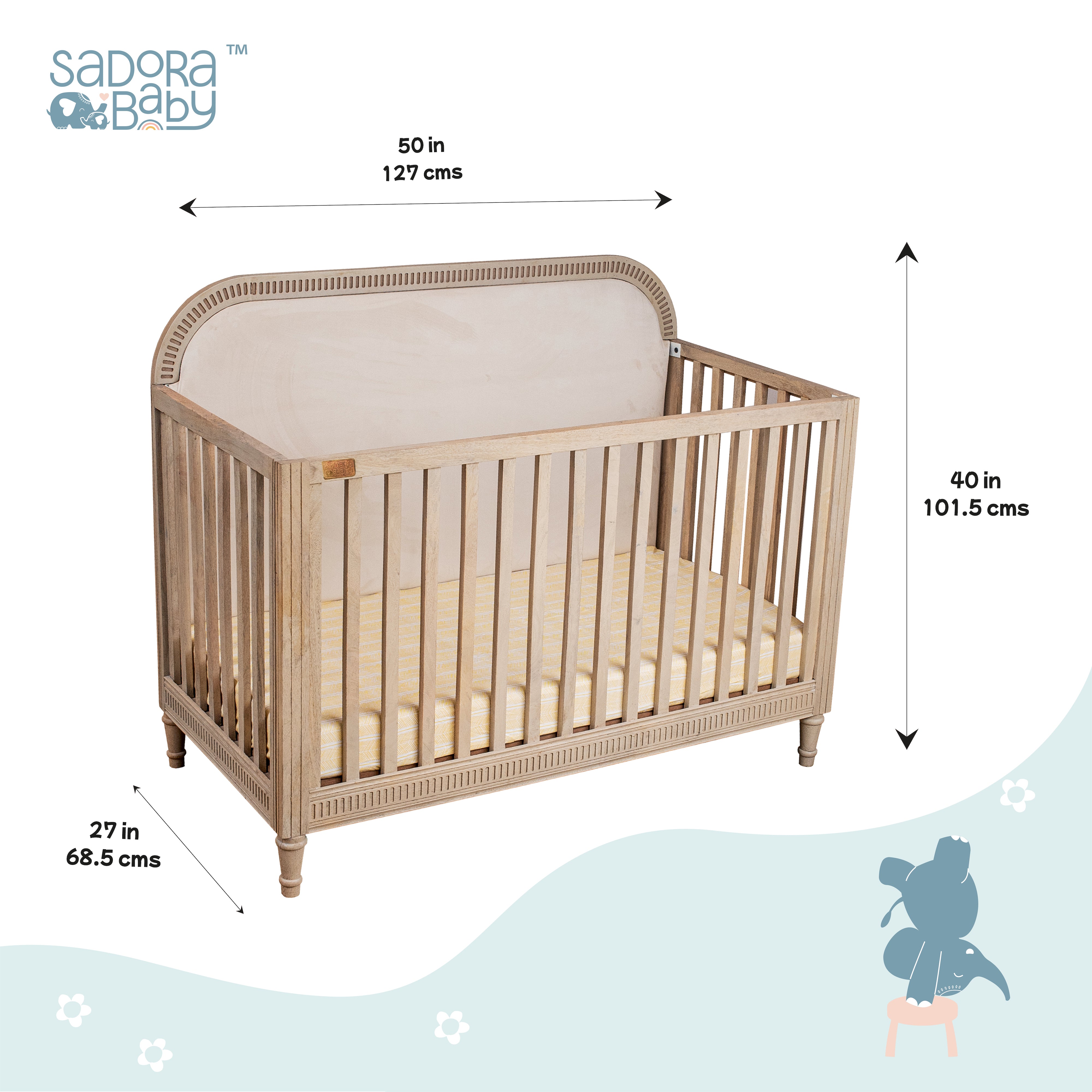 Wooden Cot With Headboard - Oat Finish
