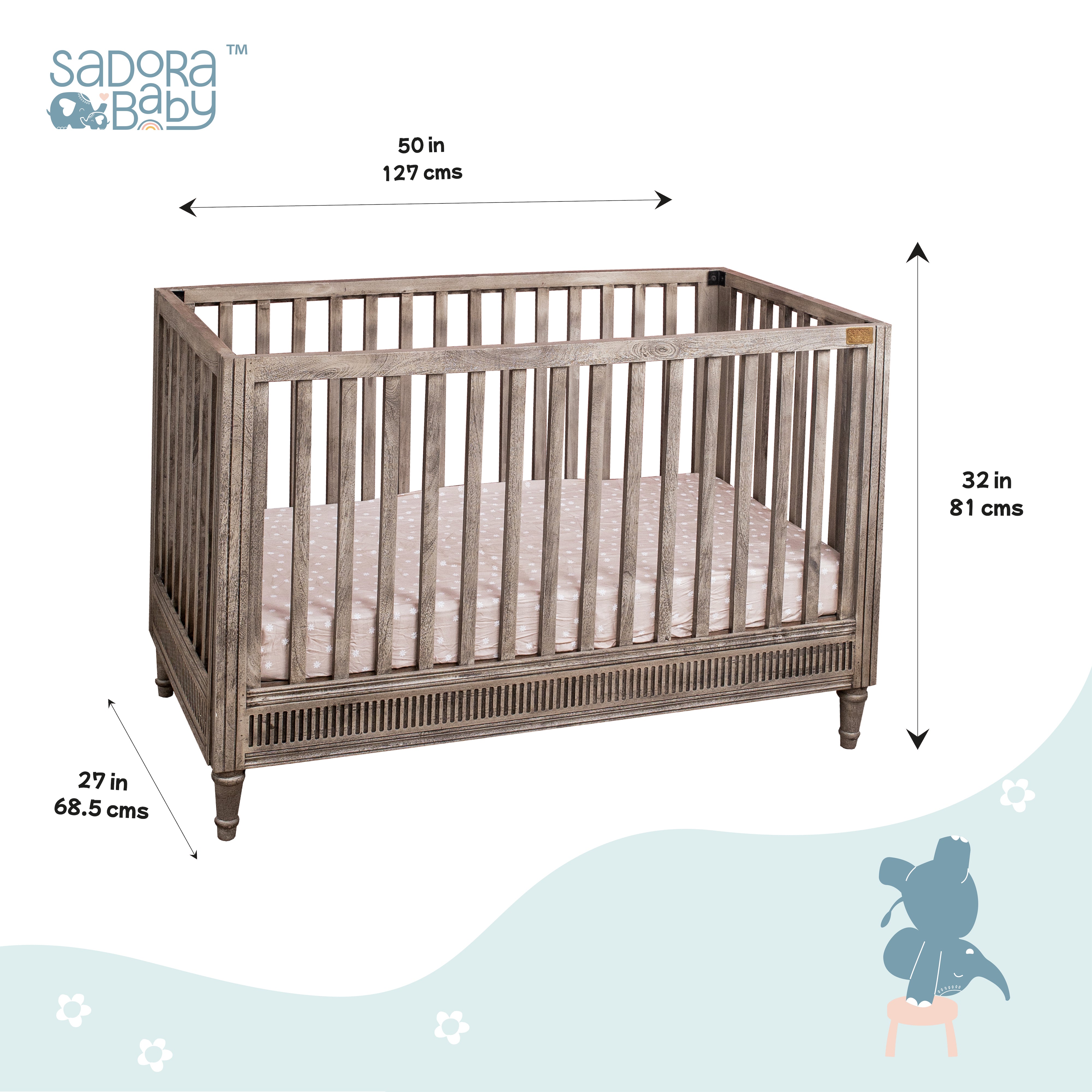 Wooden Cot - Ash Grey