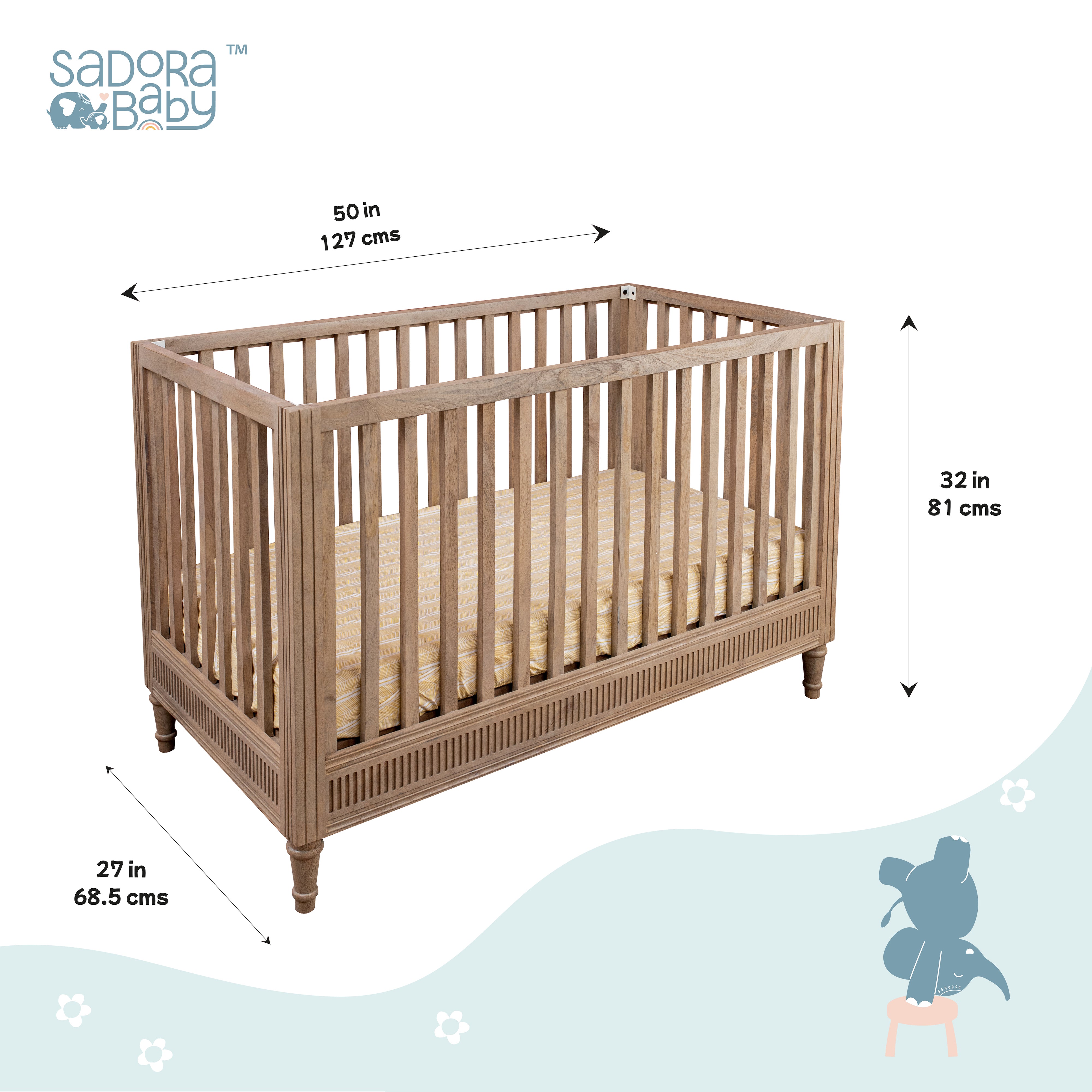 Wooden Cot - Oat Finish