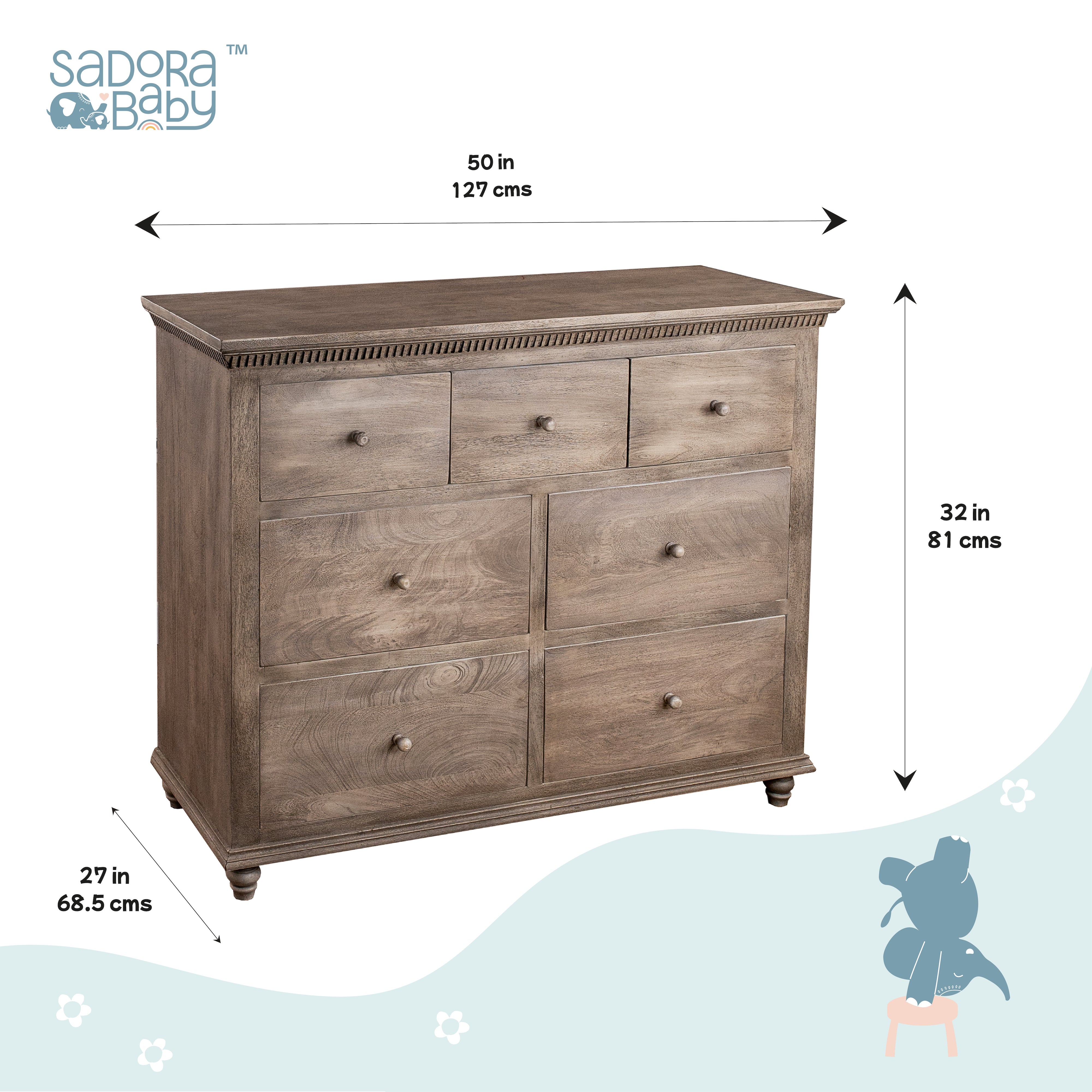 Chest of 7 Drawers - Ash Grey