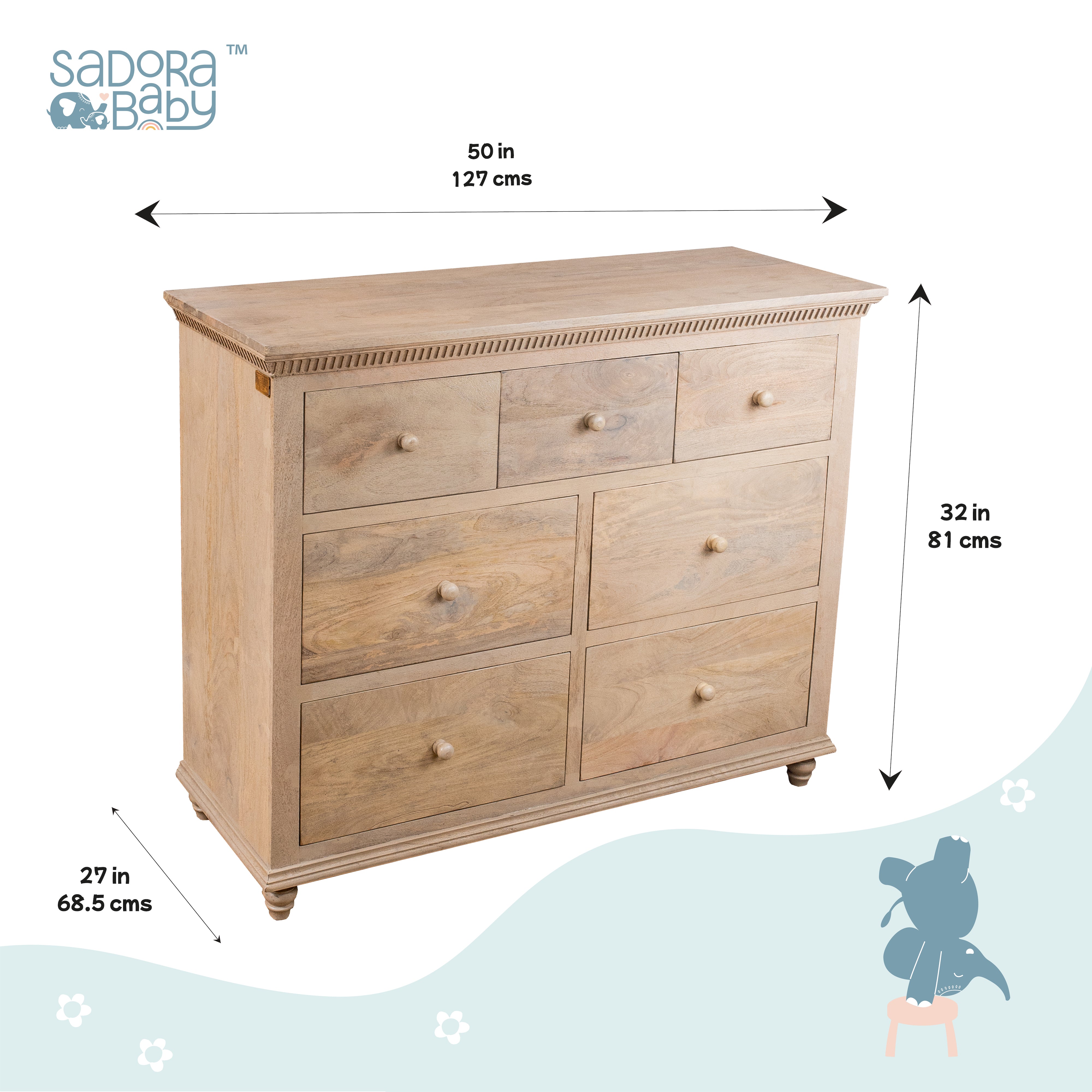 Chest of 7 Drawers - Oat Finish