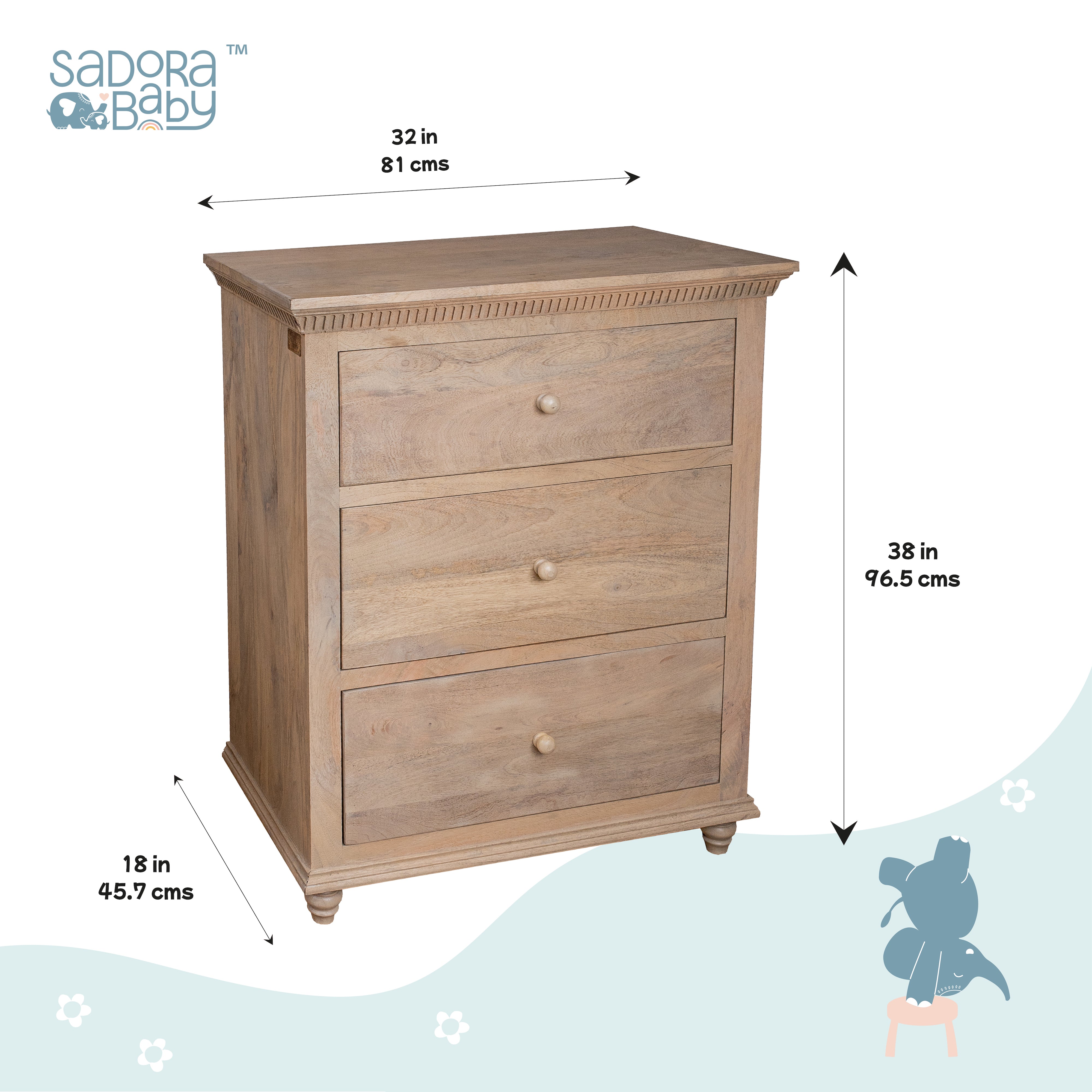 Chest of 3 Drawers - Oat Finish