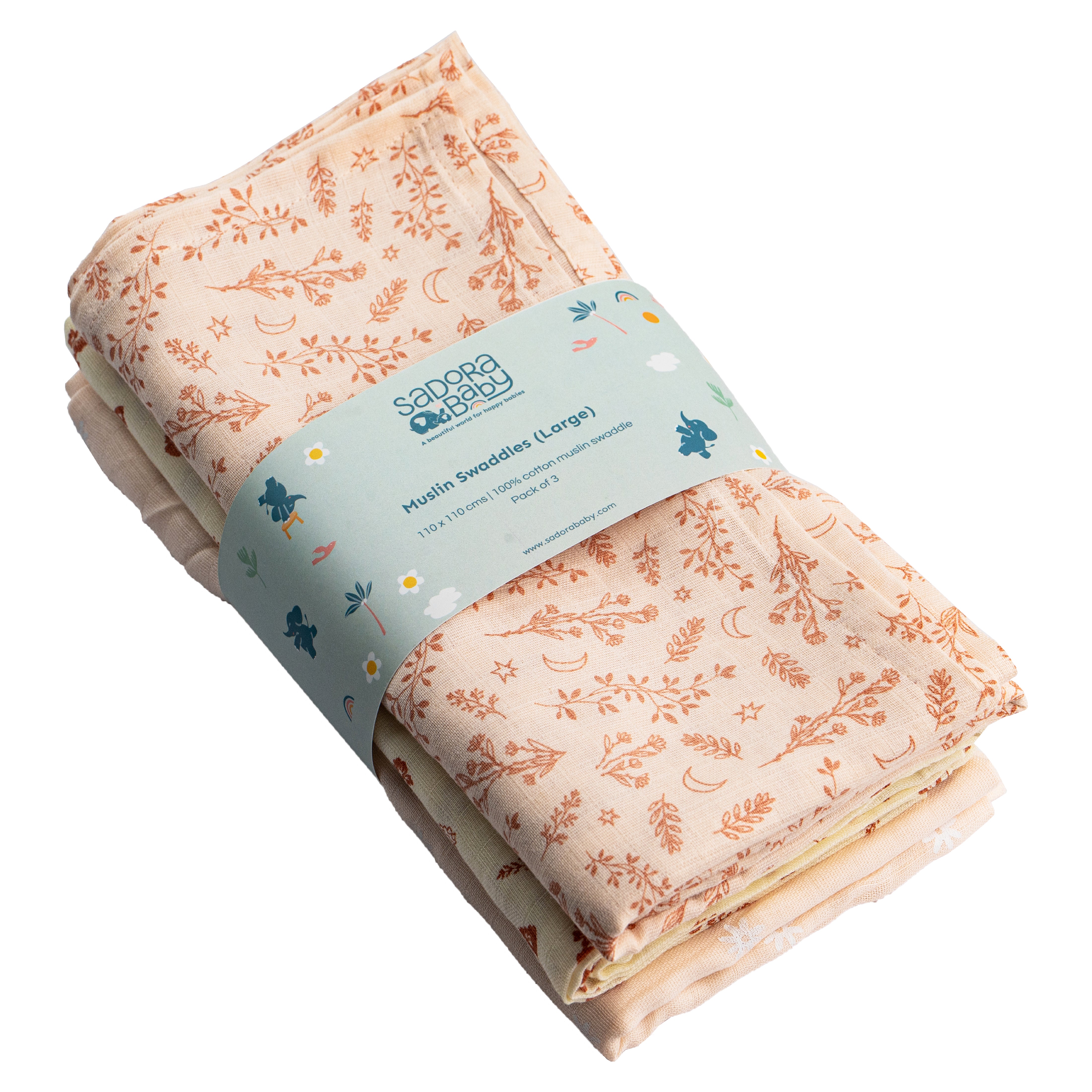 Muslin Swaddles 110 x 110 Hedgehog / Floral / Daisy