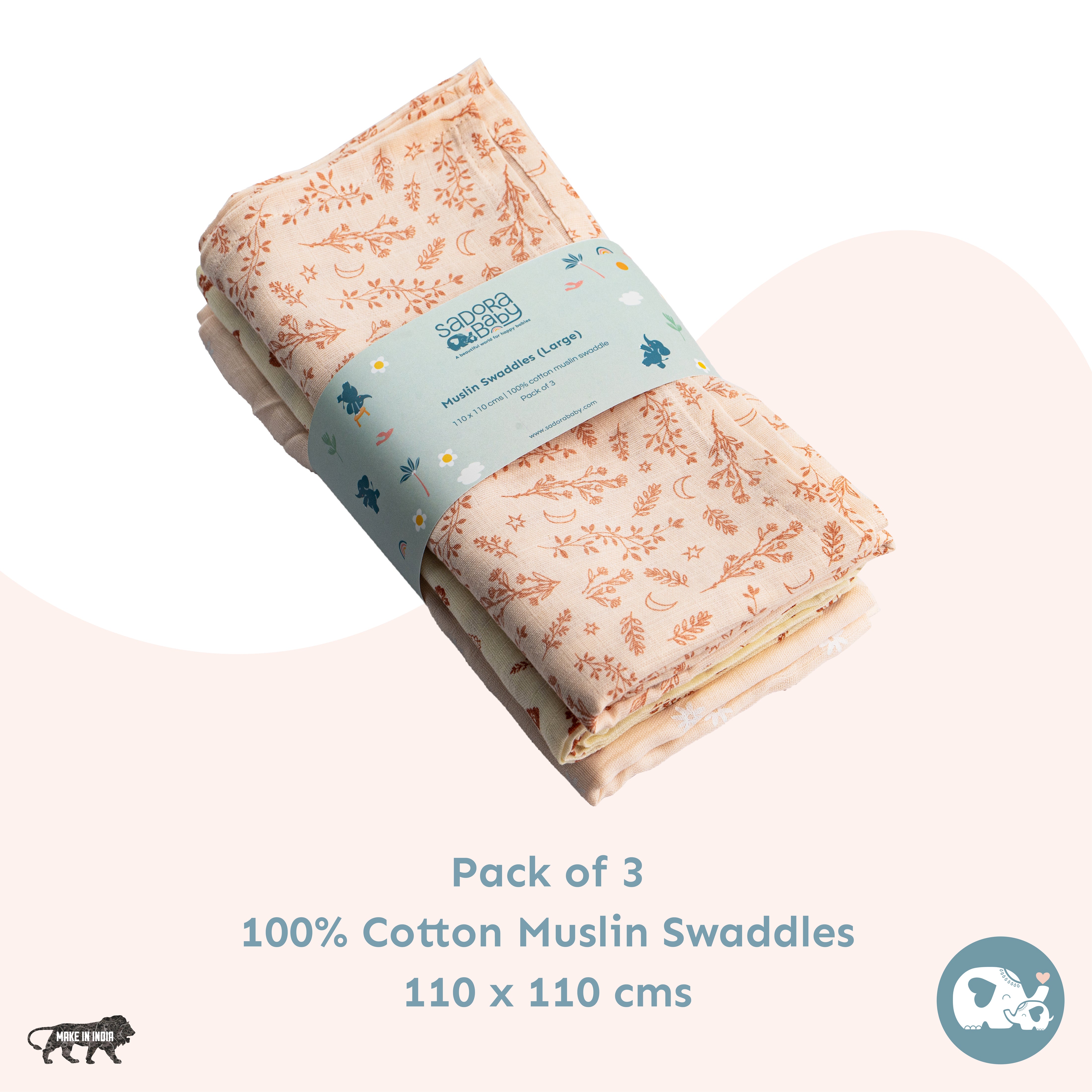 Muslin Swaddles 110 x 110 Hedgehog / Floral / Daisy
