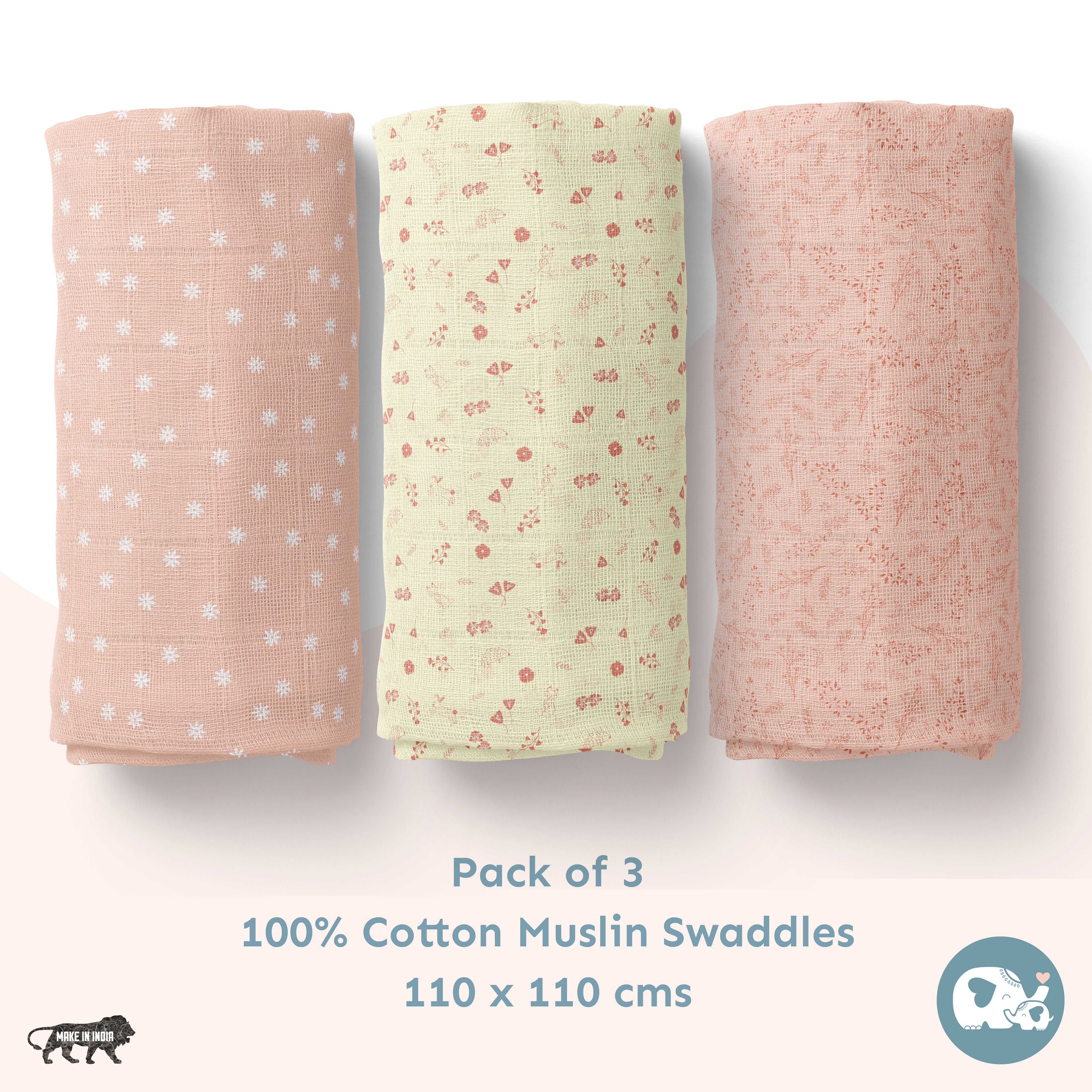 Muslin Swaddles 110 x 110 Hedgehog / Floral / Daisy