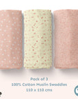 Muslin Swaddles 110 x 110 Hedgehog / Floral / Daisy