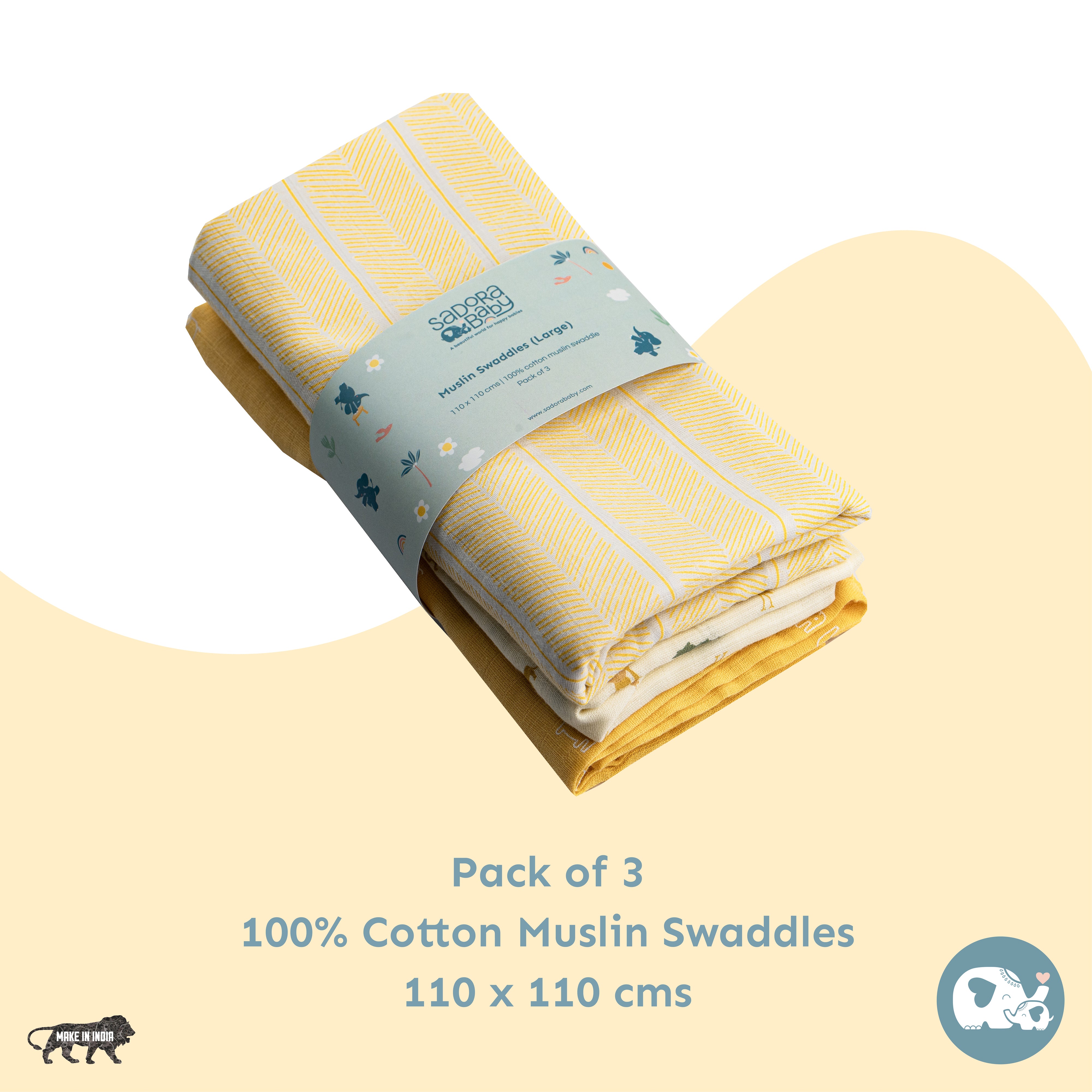 Muslin Swaddles 110 x 110 Savanna / Aztec / Elephant