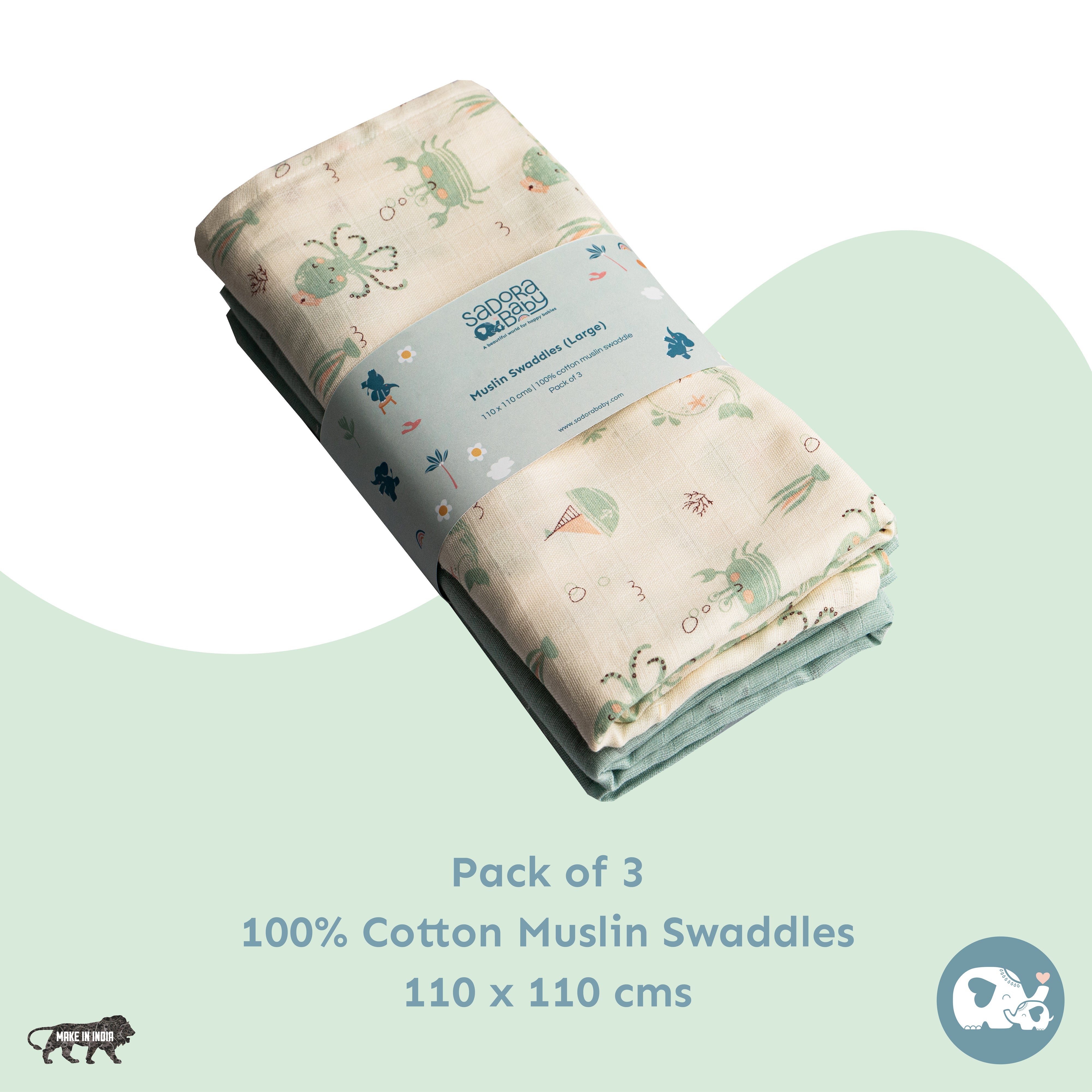 Muslin Swaddles 110 x 110 Waves / Mint / Undersea