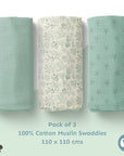 Muslin Swaddles 110 x 110 Mint / Starfish / Shells