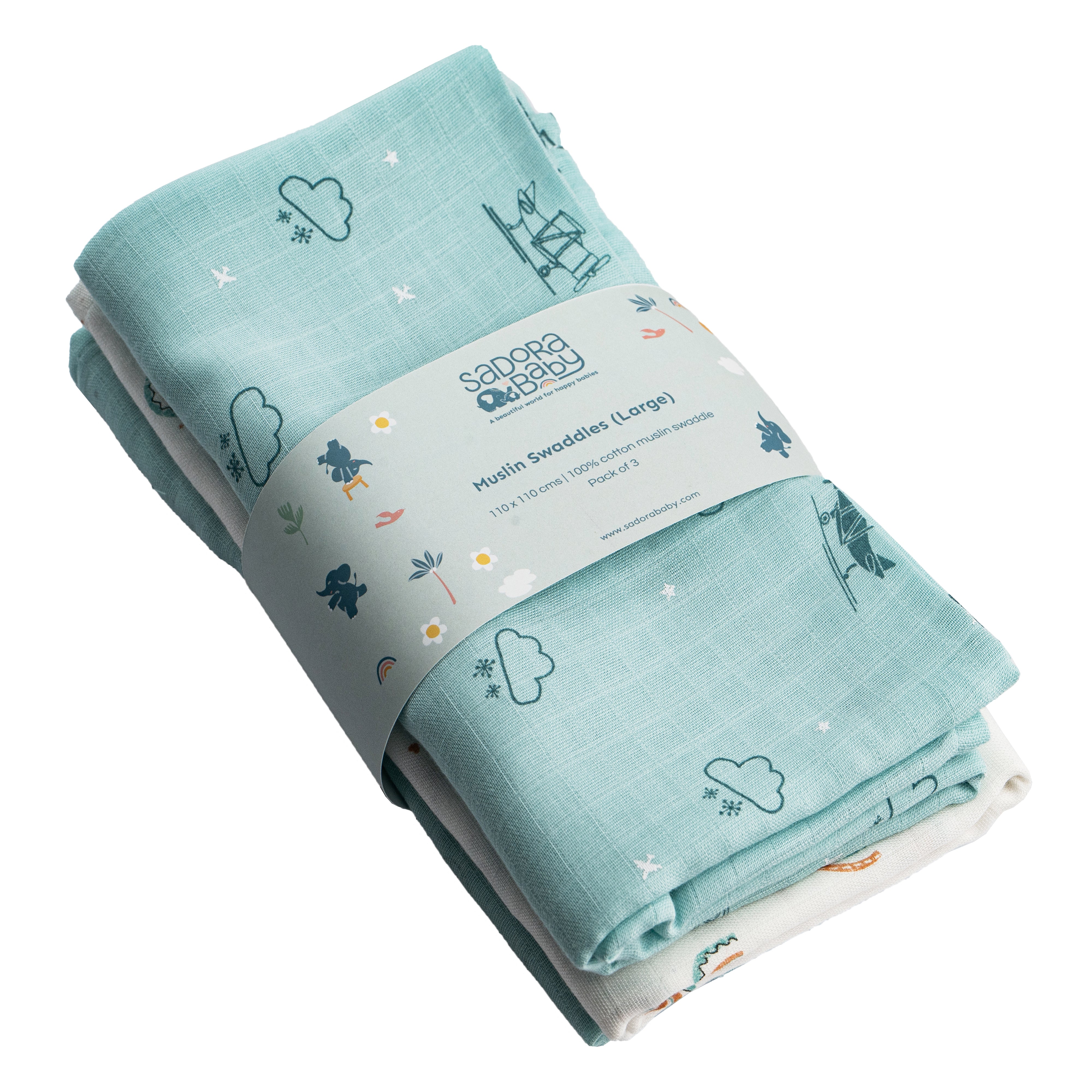 Muslin Swaddles 110 x 110 Sky / Sun / Aeroplane