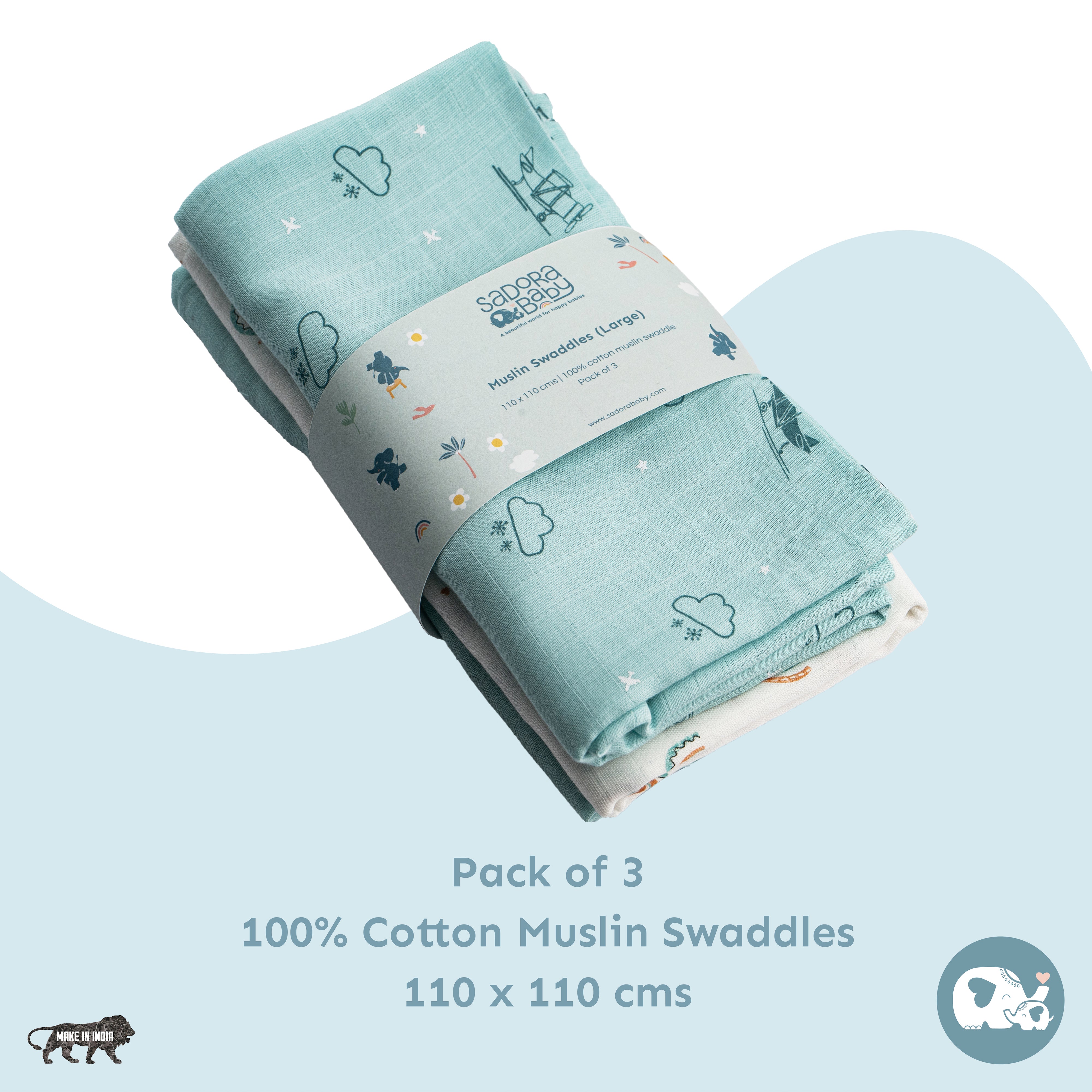 Muslin Swaddles 110 x 110 Sky / Sun / Aeroplane