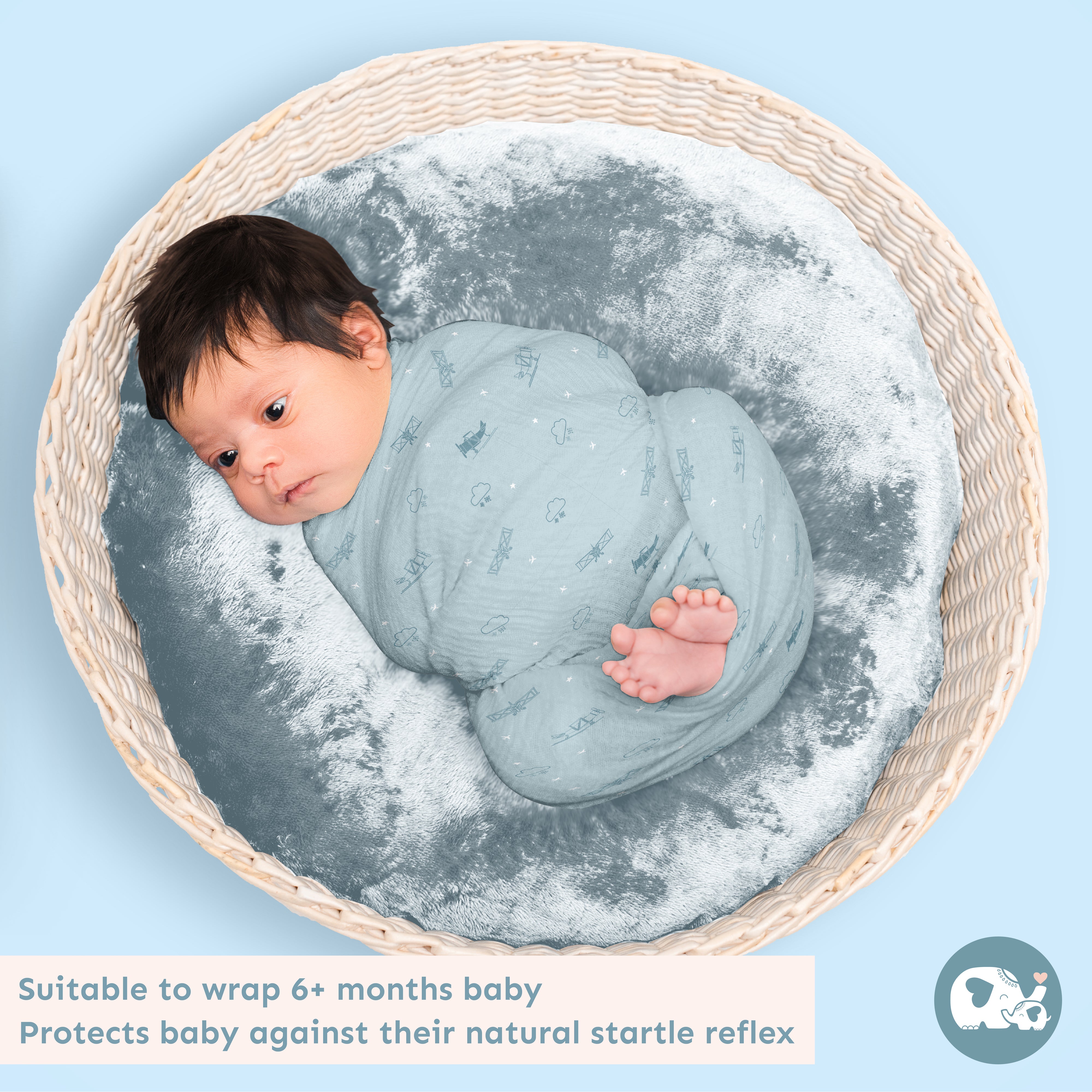 Muslin Swaddles 110 x 110 Sky / Sun / Aeroplane