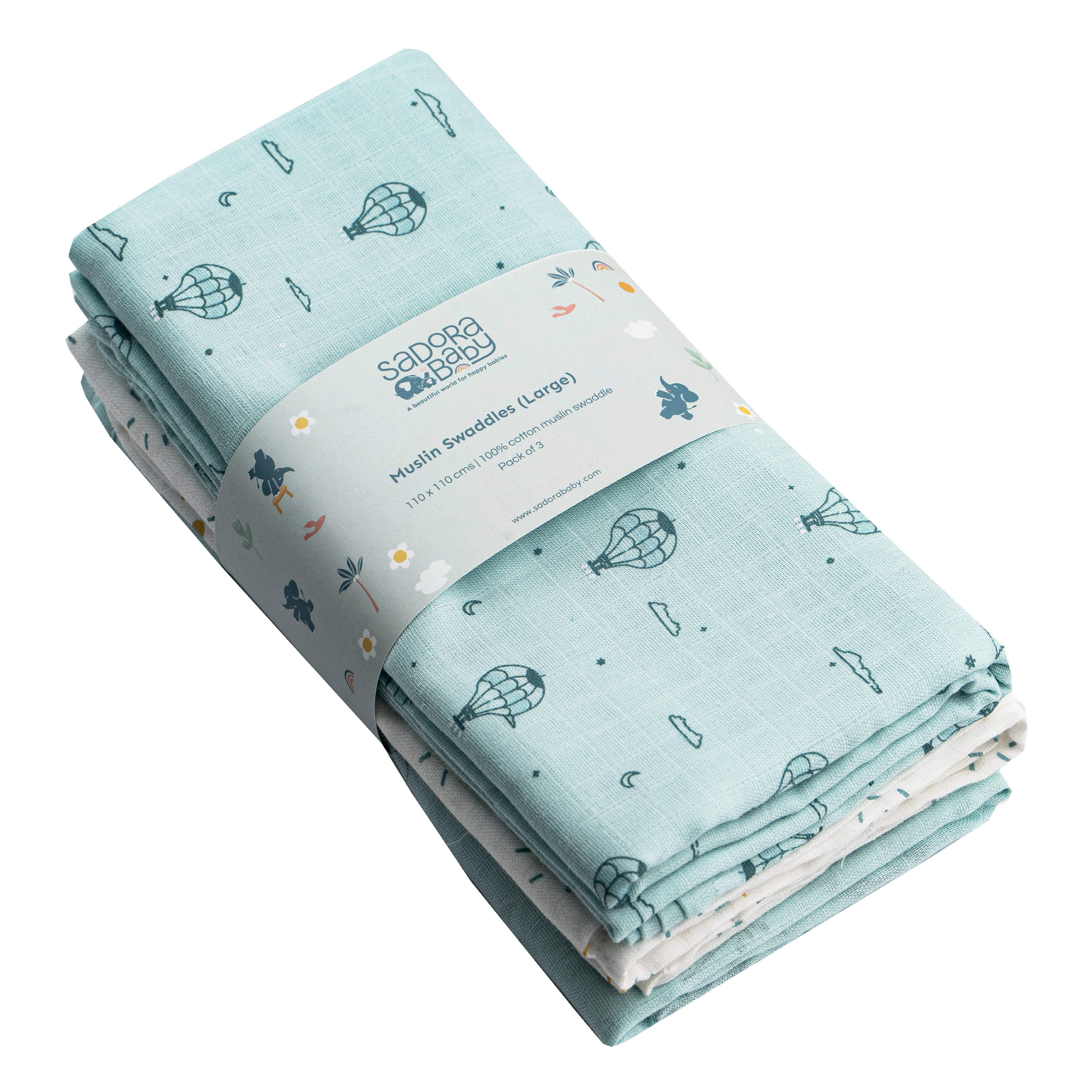 Muslin Swaddles 110 x 110 Hot Air Balloon / Sky / Rainbow