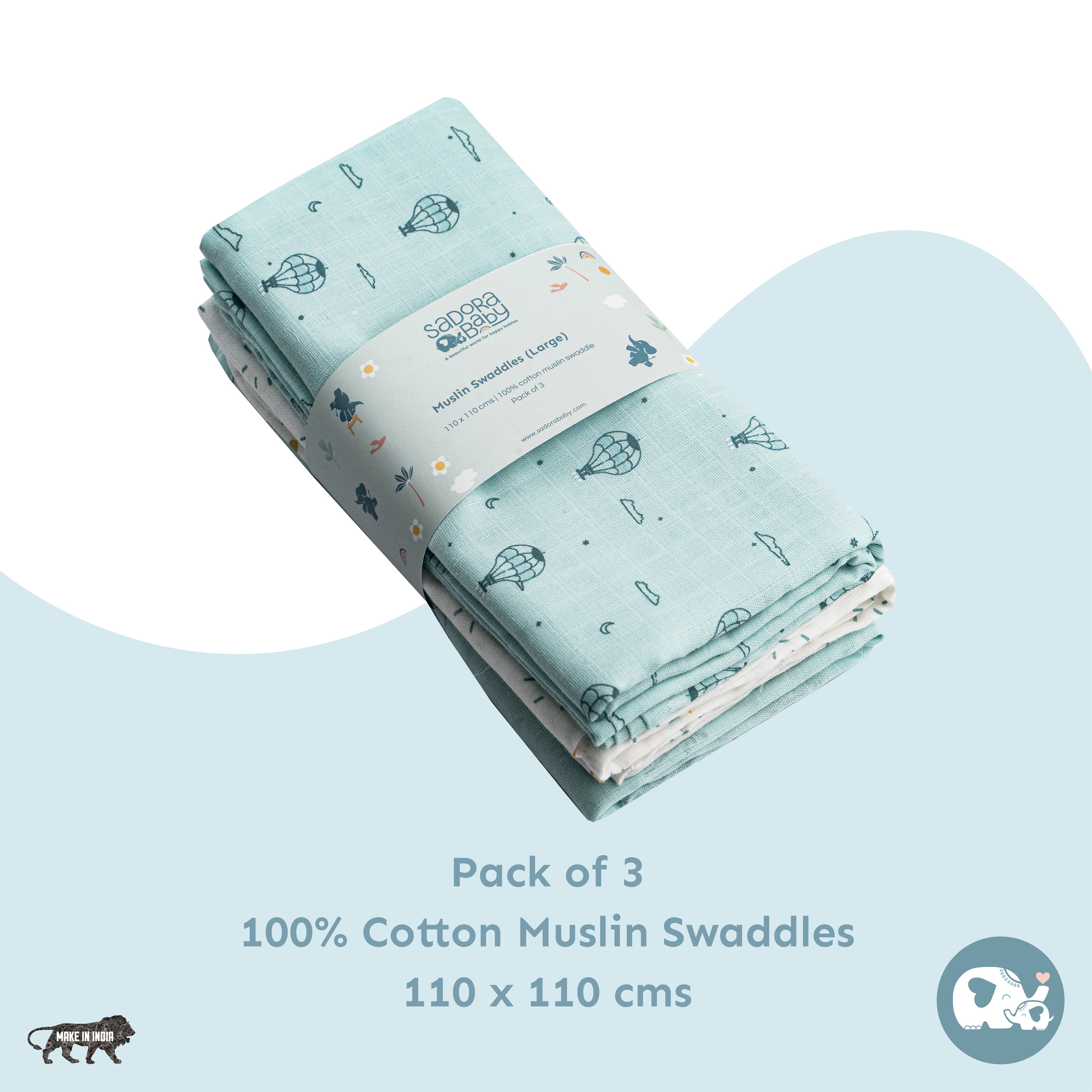 Muslin Swaddles 110 x 110 Hot Air Balloon / Sky / Rainbow