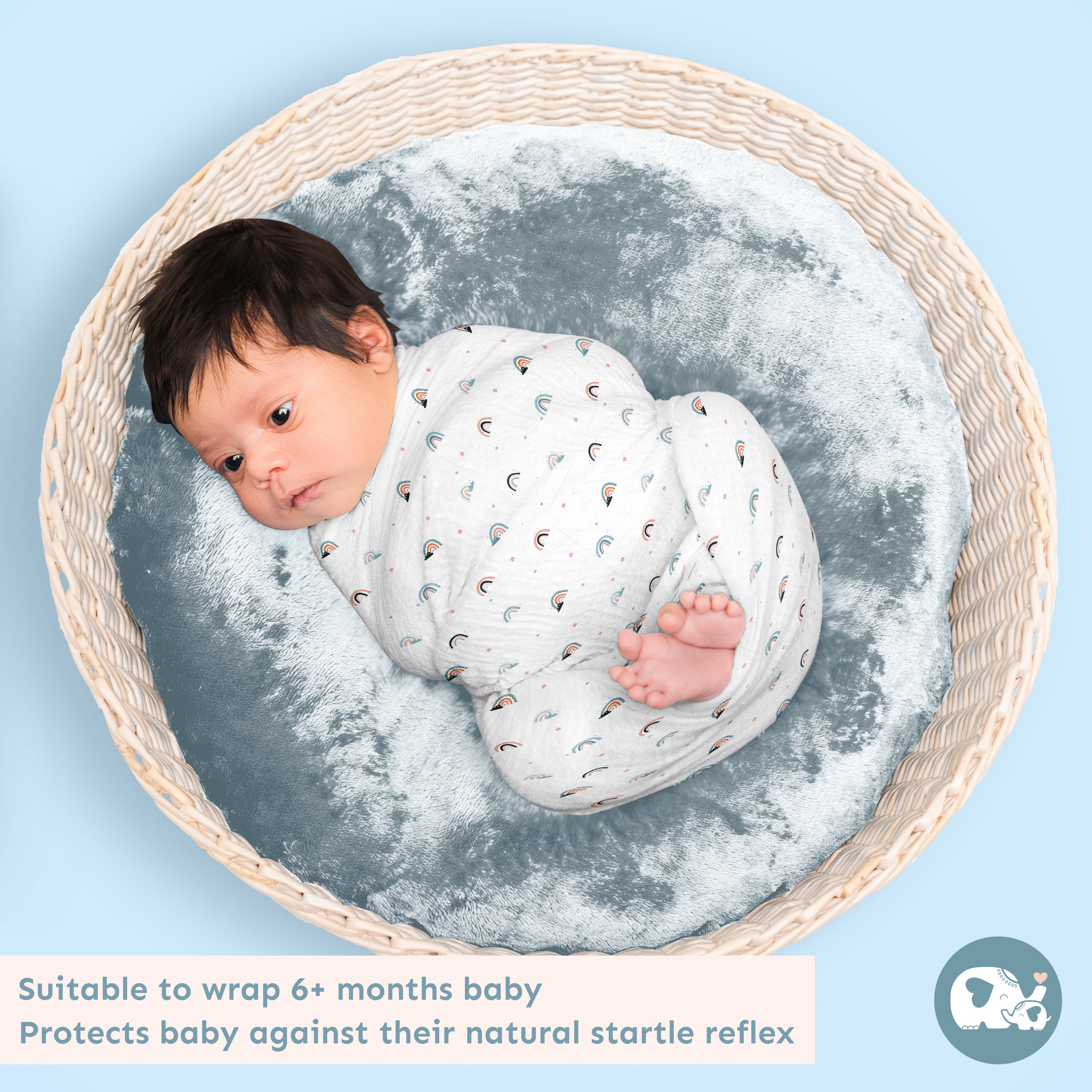 Muslin Swaddles 110 x 110 Hot Air Balloon / Sky / Rainbow