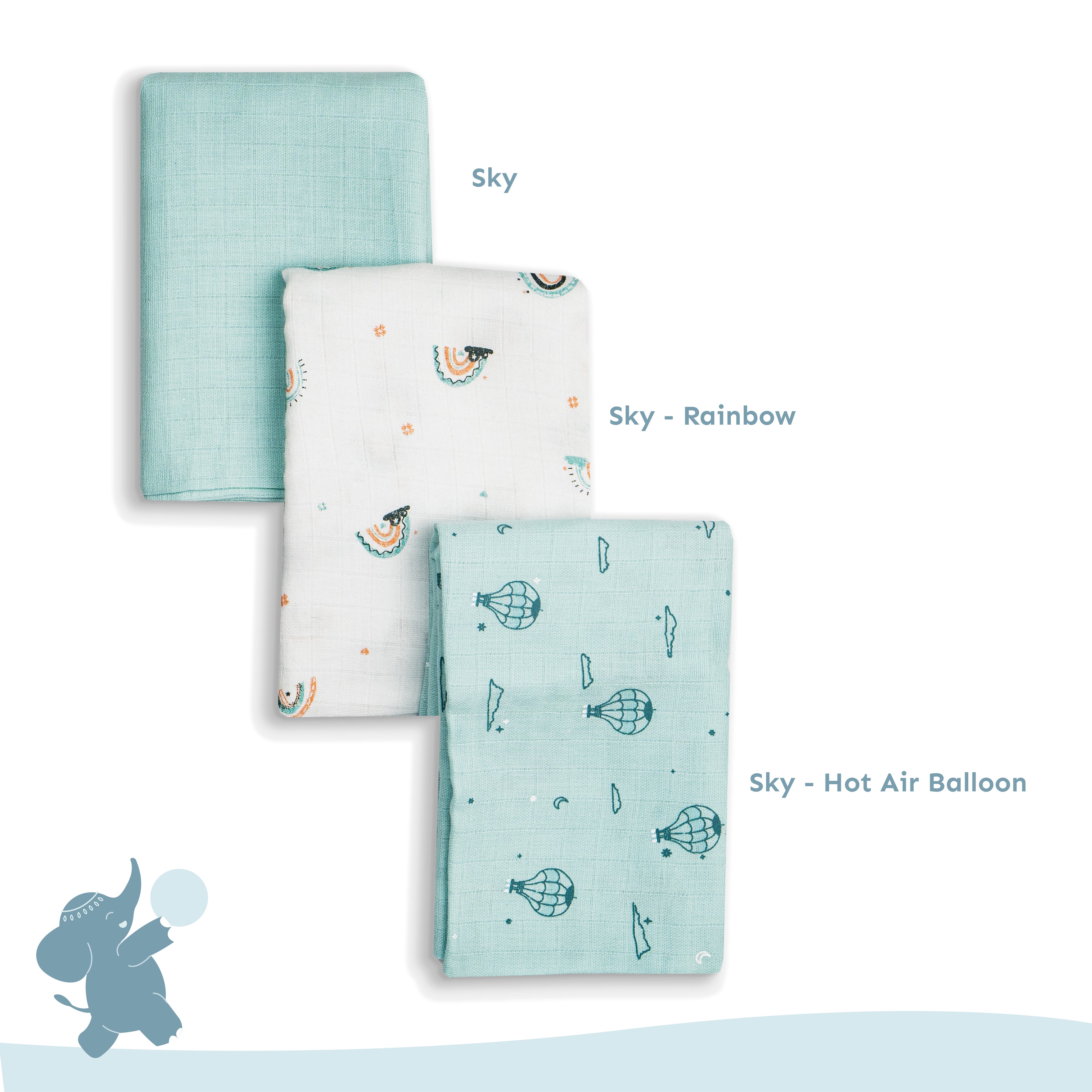Muslin Swaddles 110 x 110 Hot Air Balloon / Sky / Rainbow