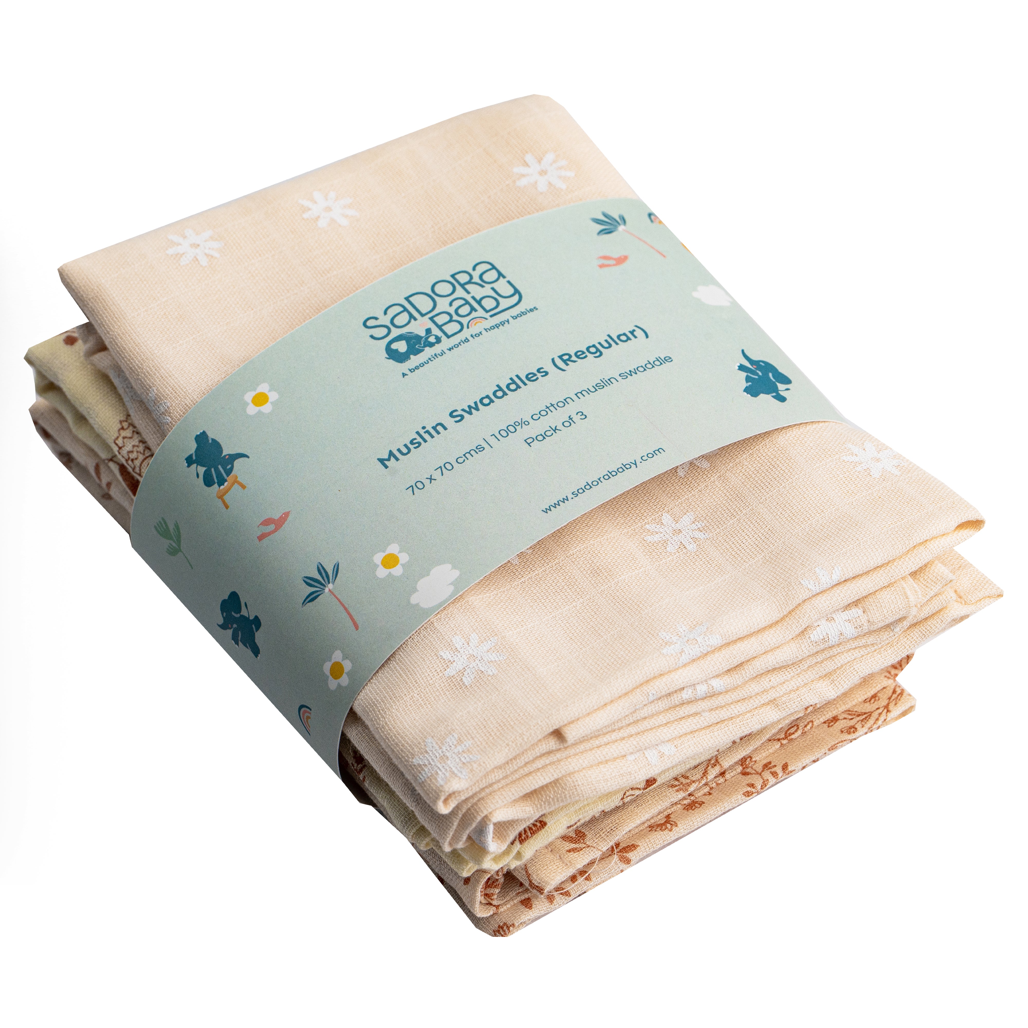 Muslin Swaddles 70 x 70 Hedgehog / Floral / Daisy