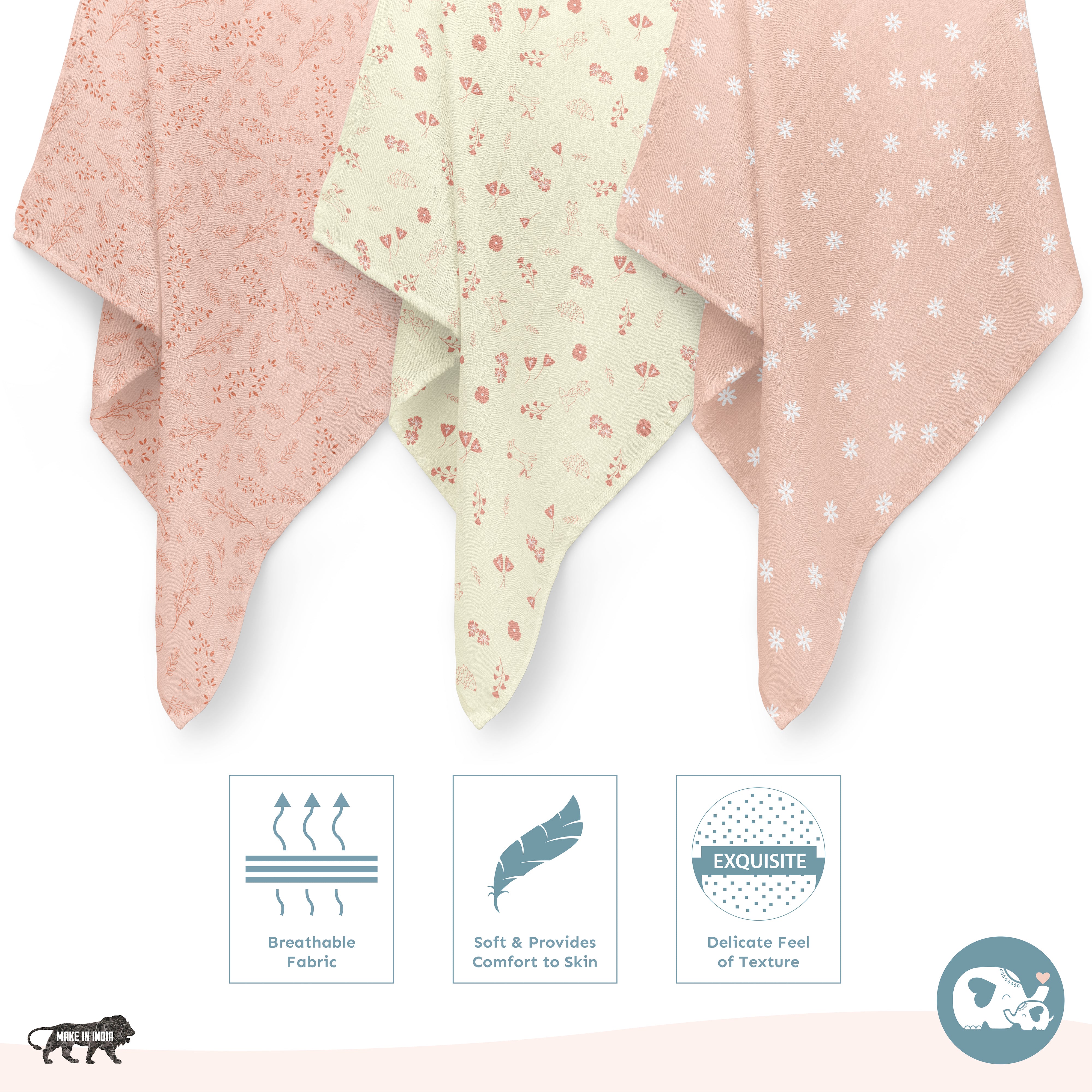 Muslin Swaddles 70 x 70 Hedgehog / Floral / Daisy