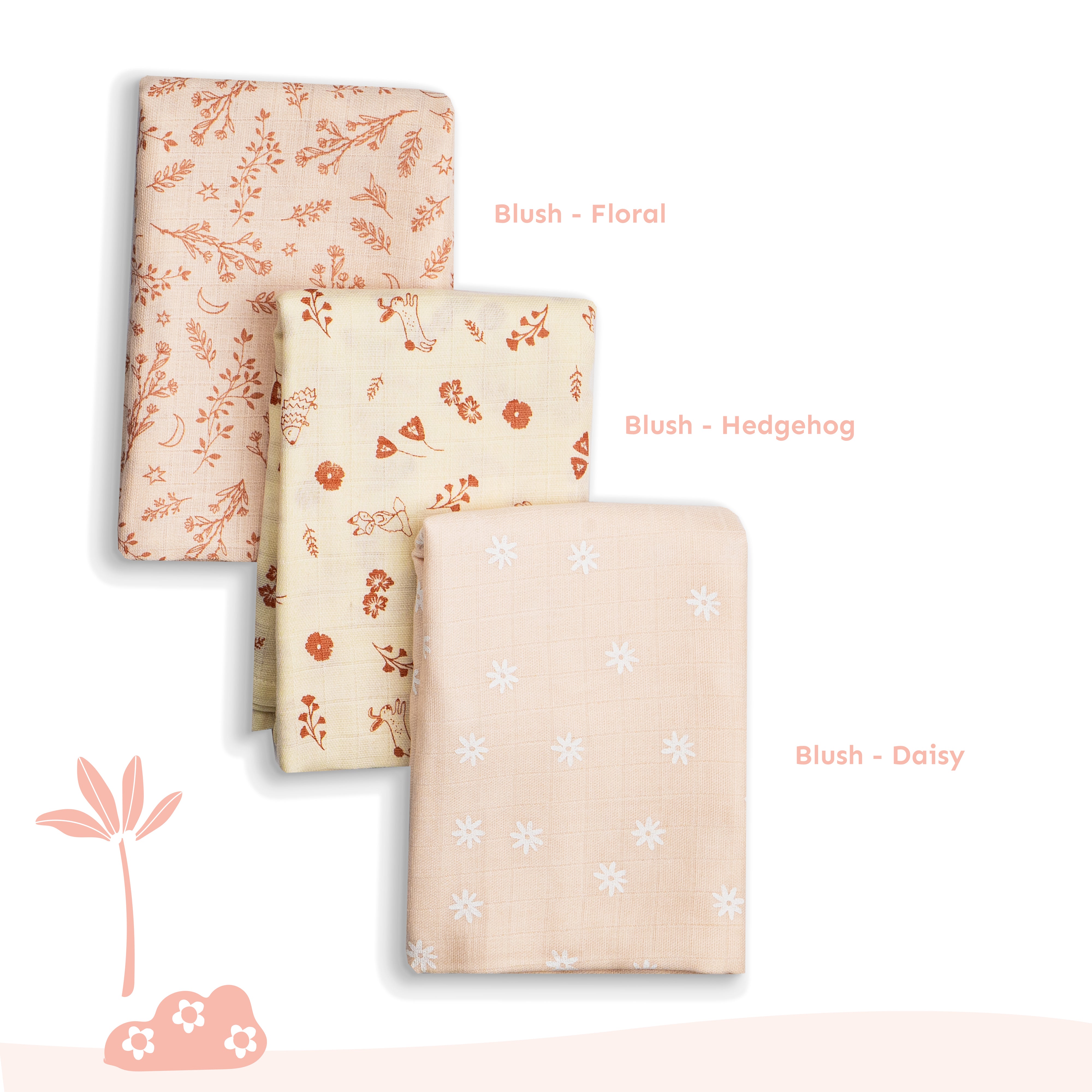 Muslin Swaddles 70 x 70 Hedgehog / Floral / Daisy