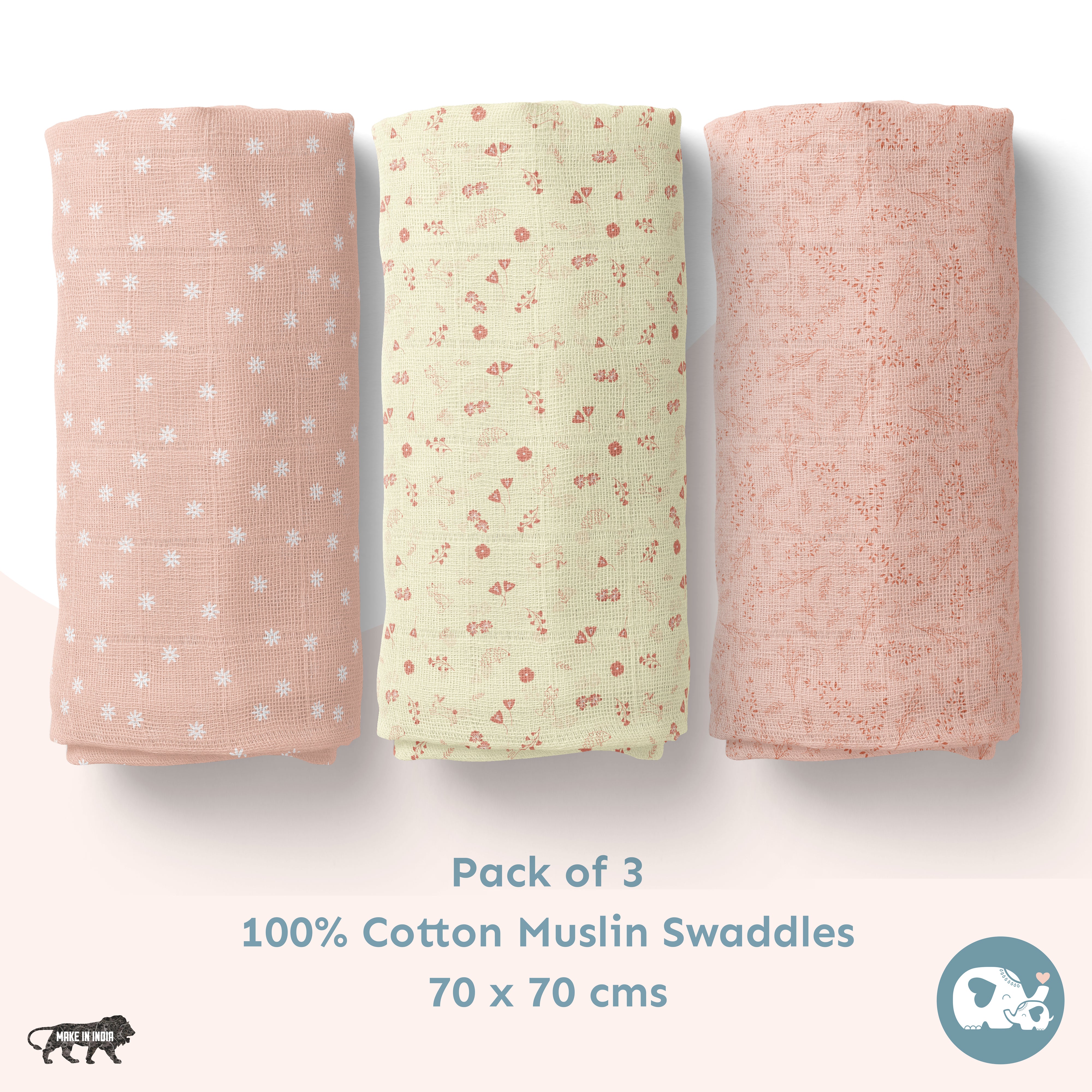 Muslin Swaddles 70 x 70 Hedgehog / Floral / Daisy